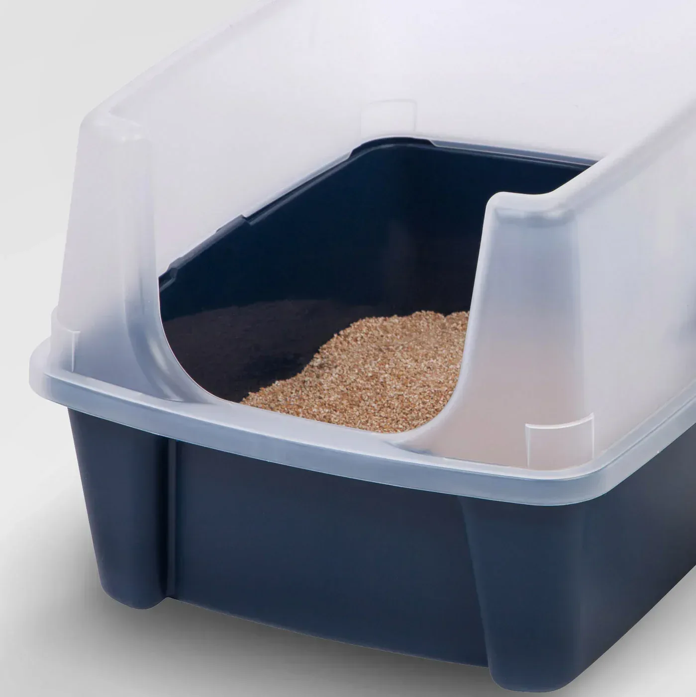 IRIS Open Top Cat Litter Box with Shield, Navy - Image 4