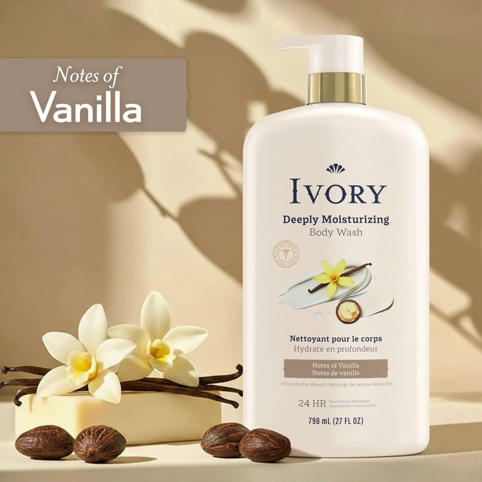 Ivory Deeply Moisturizing Body Wash, Notes of Vanilla Scent, 798 ml - Image 3