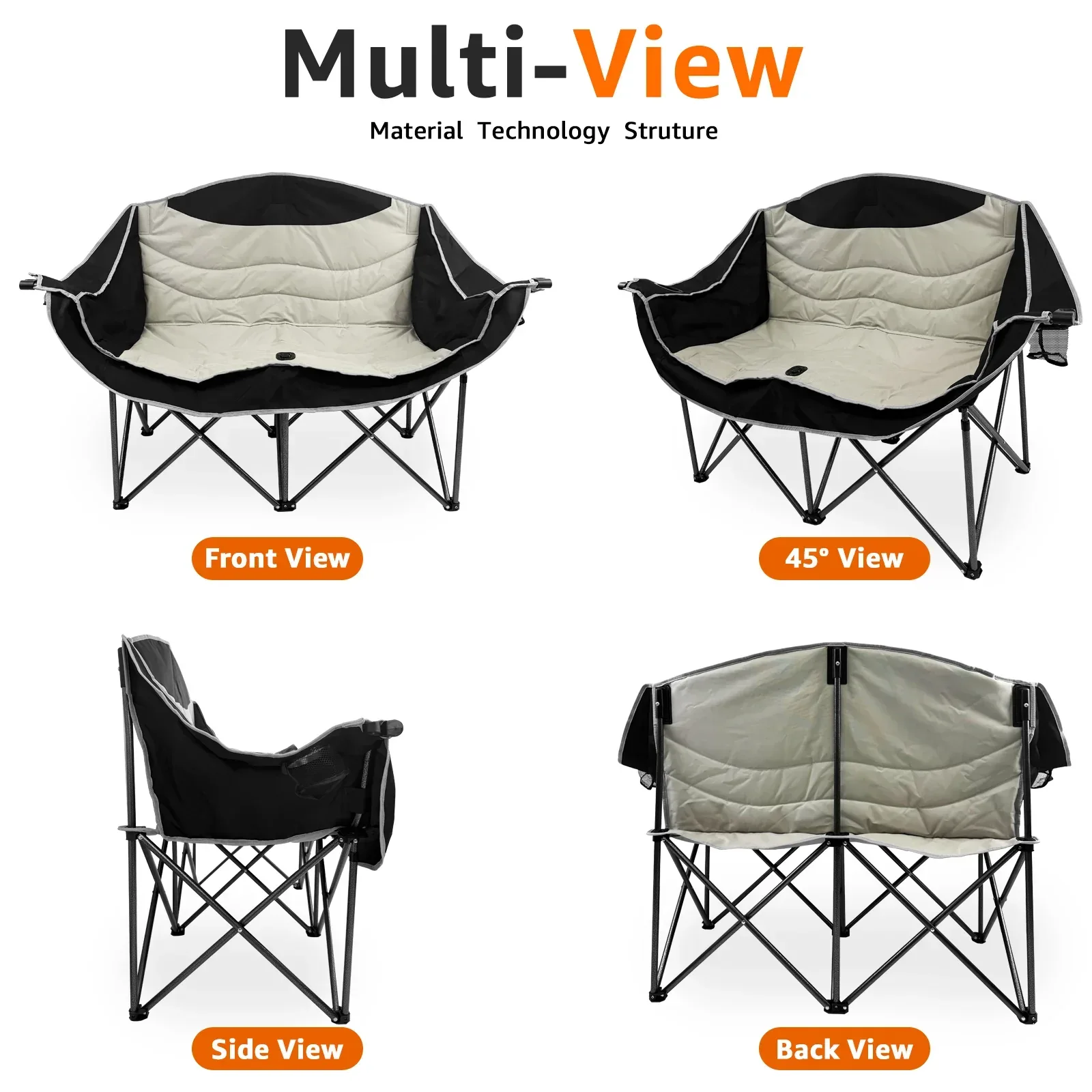 Jacgood Double Camping Chair for Couples, Comfortable Folding Loveseat with 2 Cup Holders & Armrests, Heavy-Duty 660lb Capacity for Camping - Image 8