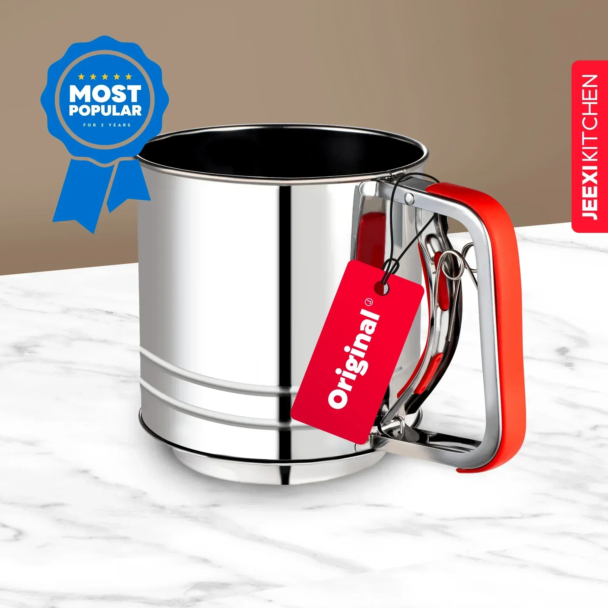 JEEXI Stainless Steel Flour Sifter with Soft Grip Handle, 3 Cup Capacity, Double Layer Fine Mesh for Sifting Flour, Sugar, and Coffee Powder, Durable Kitchen Gadget Tool for Baking and Pastry - Image 3