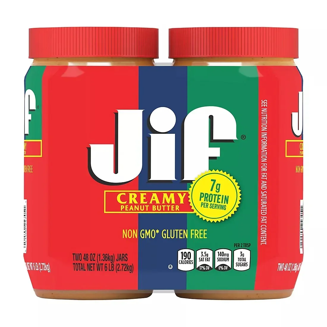 Jif Creamy Peanut Butter, Jars, 2 pk./48 oz.