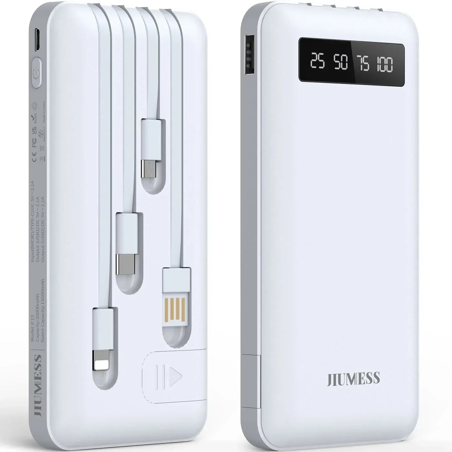 JIUMESS 20000mAh Power Bank Portable Charger with Cables, USB Battery Pack Compatible for iPhone & Android Cell Phone - Image 10