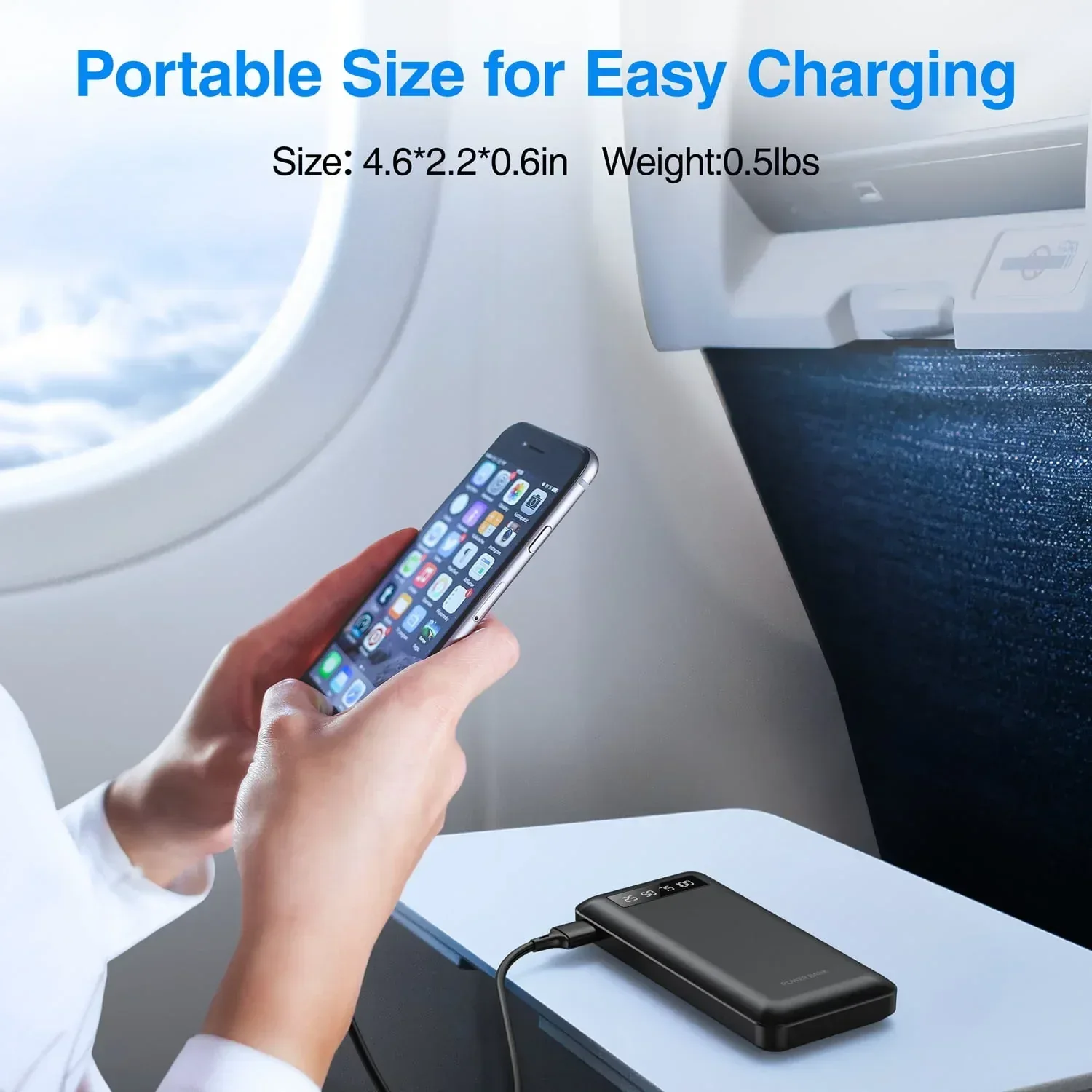 JIUMESS 20000mAh Power Bank Portable Charger with Cables, USB Battery Pack Compatible for iPhone & Android Cell Phone - Image 6