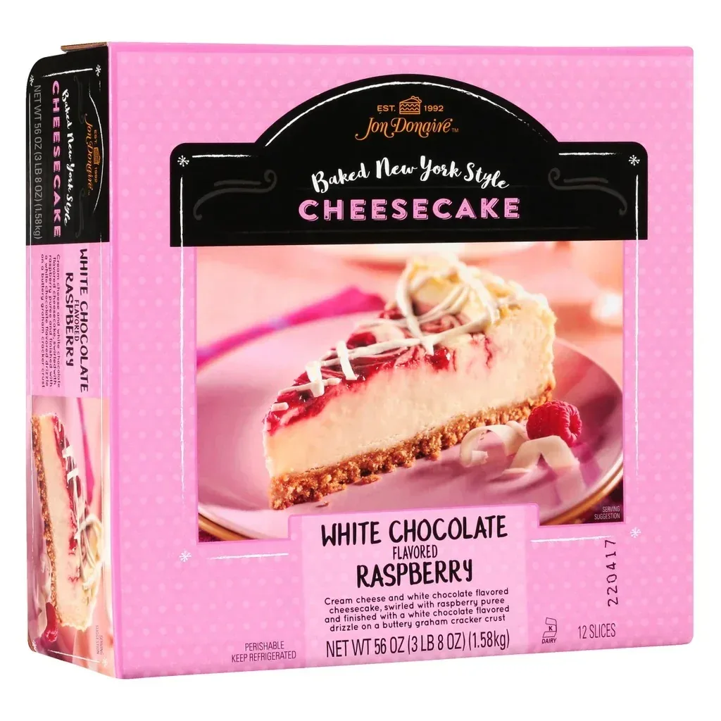Jon Donaire 9" White Chocolate Flavored Raspberry Cheesecake, 12 Slices