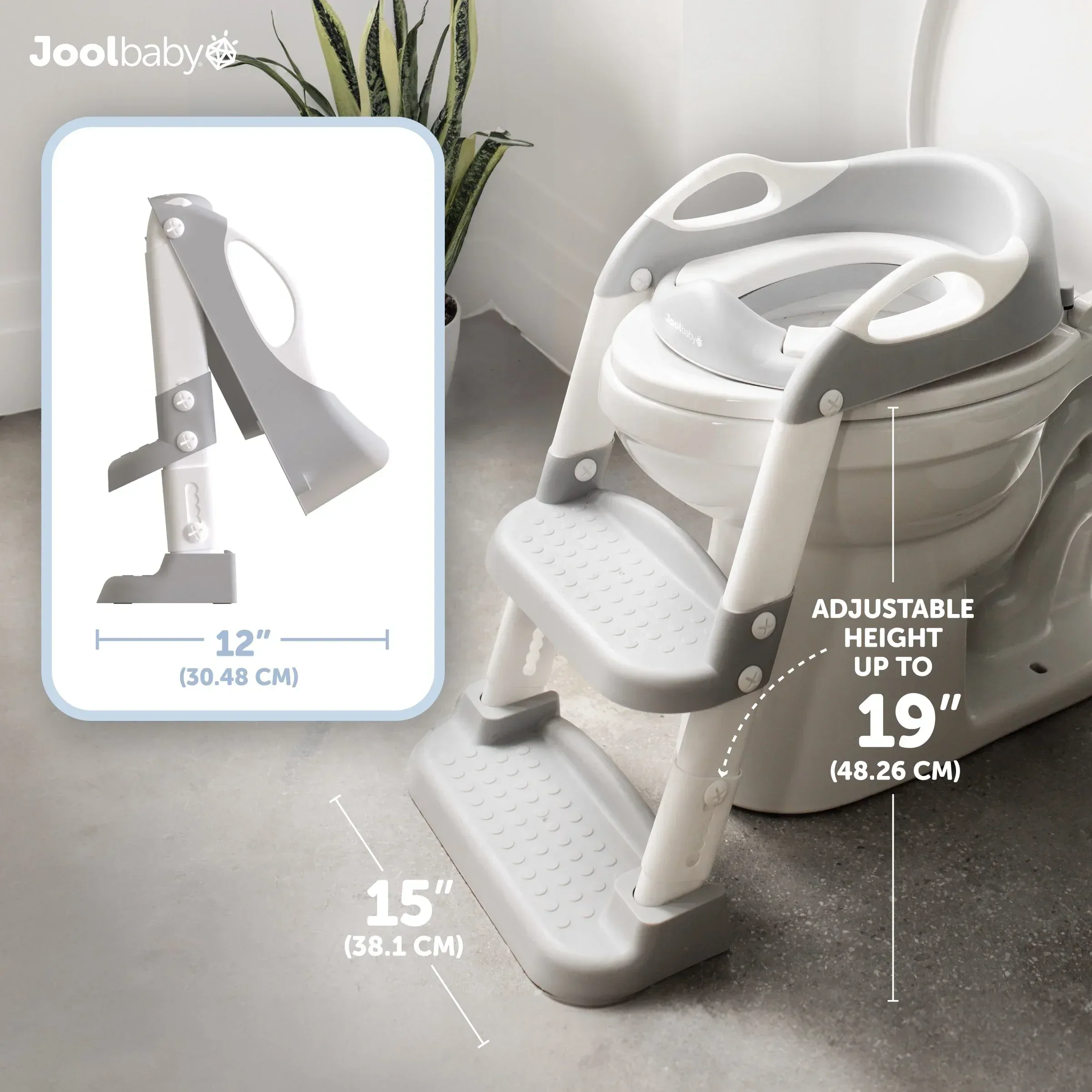 Jool Baby Potty Training Seat with 2 Step Ladder for Toddlers – Splash Guard, Adjustable Height (Gray) - Image 2