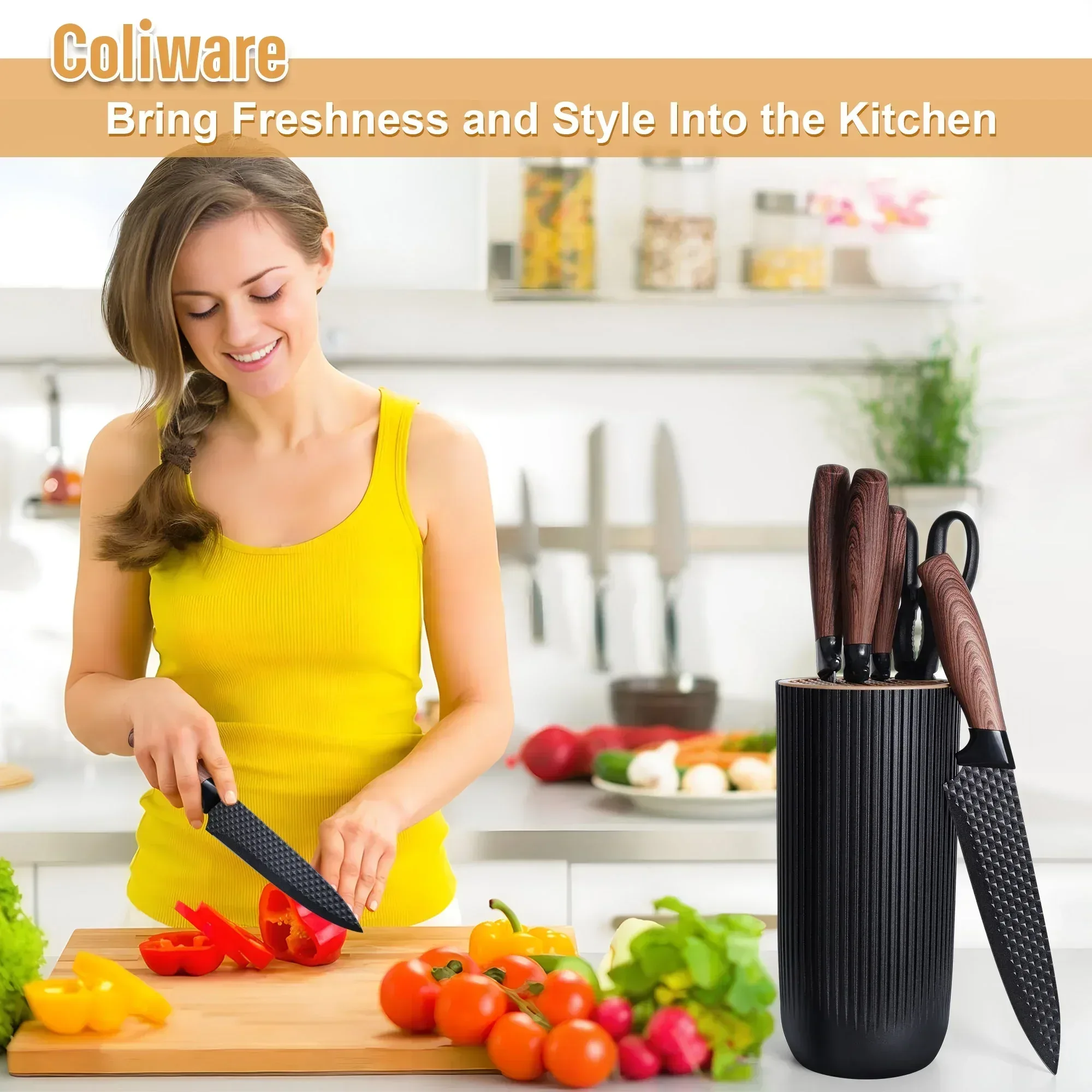 Joyfair Kitchen Knife Set, 7 Pcs Stainless Steel White Knives Block Set for Chef, Super Sharp Professional Knife Set with Universal Knife Block for Home Restaurant, Non-Stick & Anti-Rust - Image 26