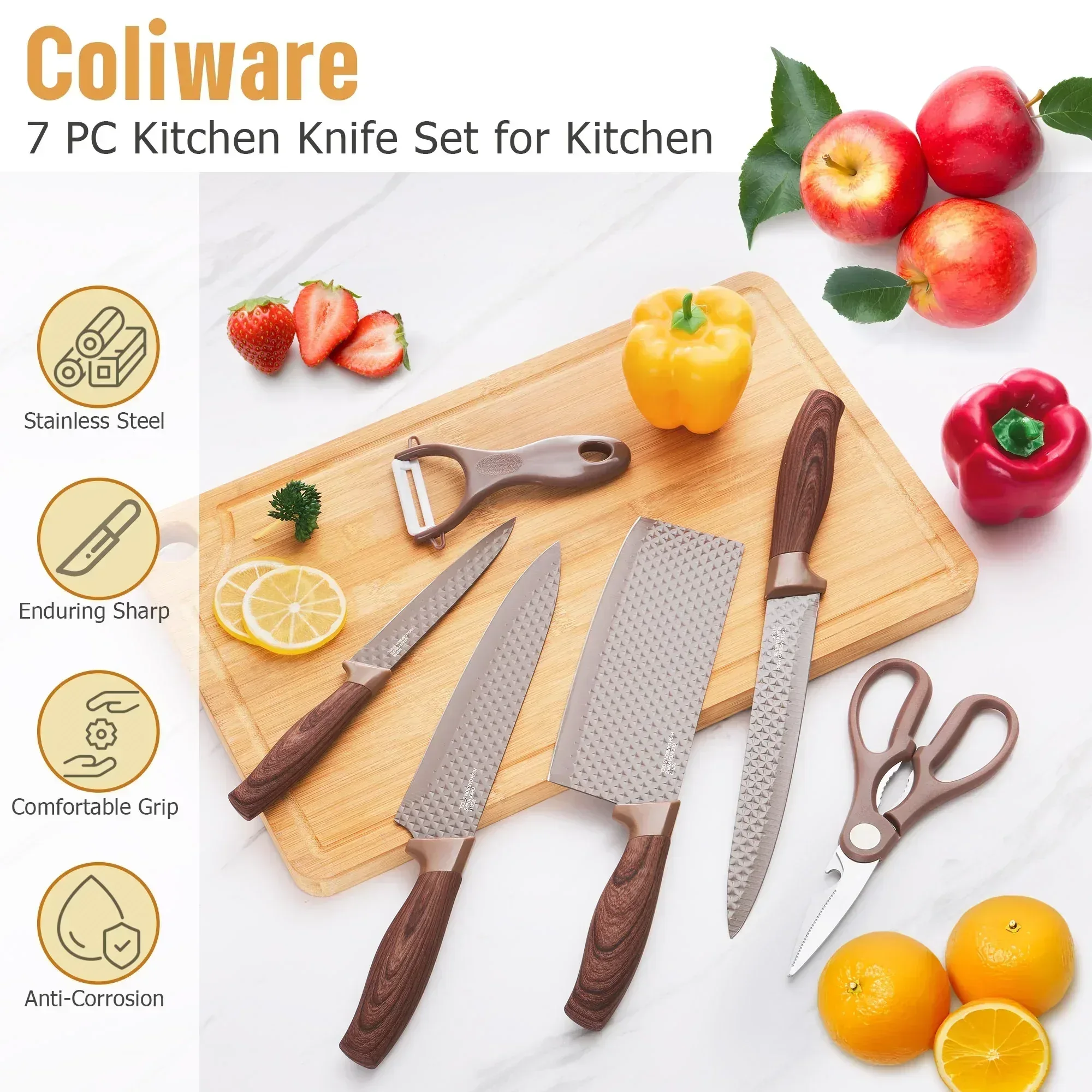 Joyfair Kitchen Knife Set, 7 Pcs Stainless Steel White Knives Block Set for Chef, Super Sharp Professional Knife Set with Universal Knife Block for Home Restaurant, Non-Stick & Anti-Rust - Image 36