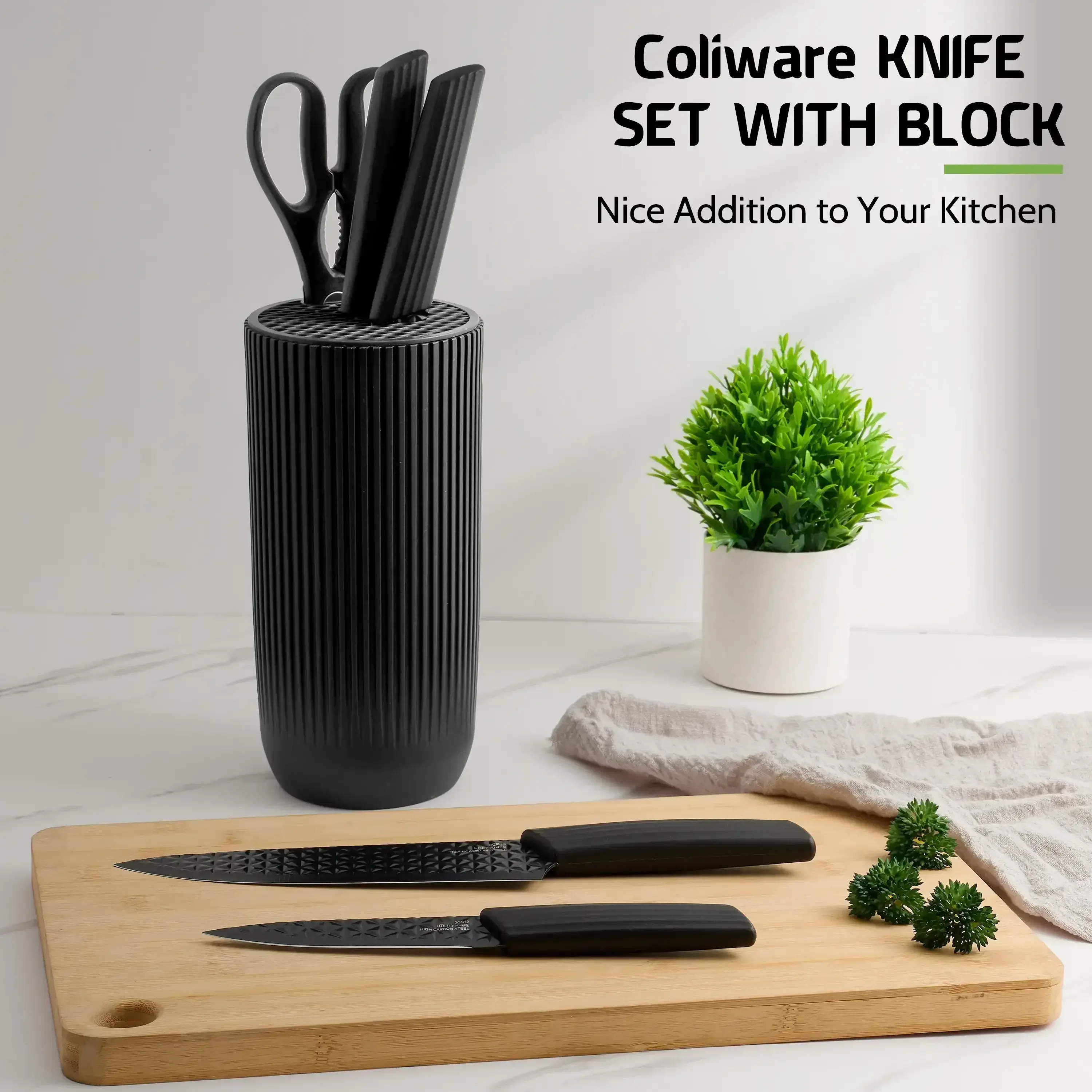 Joyfair Kitchen Knife Set, 7 Pcs Stainless Steel White Knives Block Set for Chef, Super Sharp Professional Knife Set with Universal Knife Block for Home Restaurant, Non-Stick & Anti-Rust - Image 4