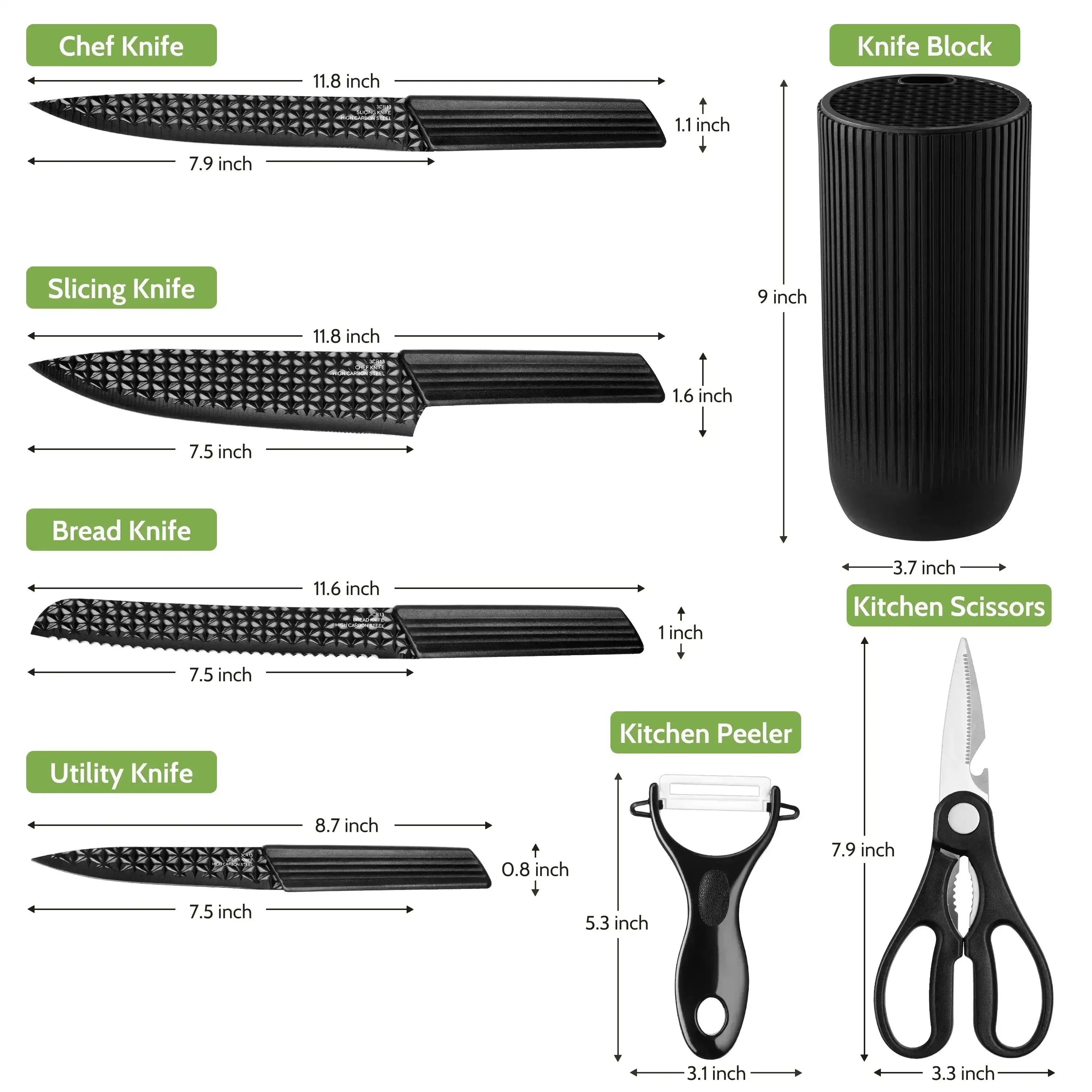Joyfair Kitchen Knife Set, 7 Pcs Stainless Steel White Knives Block Set for Chef, Super Sharp Professional Knife Set with Universal Knife Block for Home Restaurant, Non-Stick & Anti-Rust - Image 6