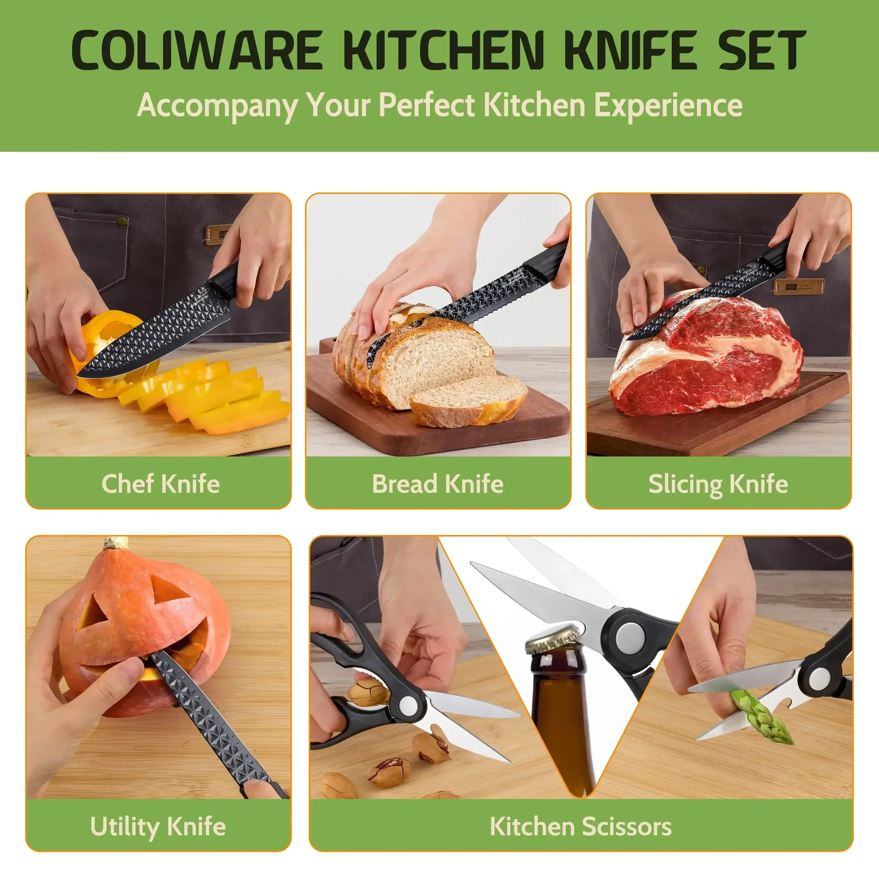 Joyfair Kitchen Knife Set, 7 Pcs Stainless Steel White Knives Block Set for Chef, Super Sharp Professional Knife Set with Universal Knife Block for Home Restaurant, Non-Stick & Anti-Rust - Image 7