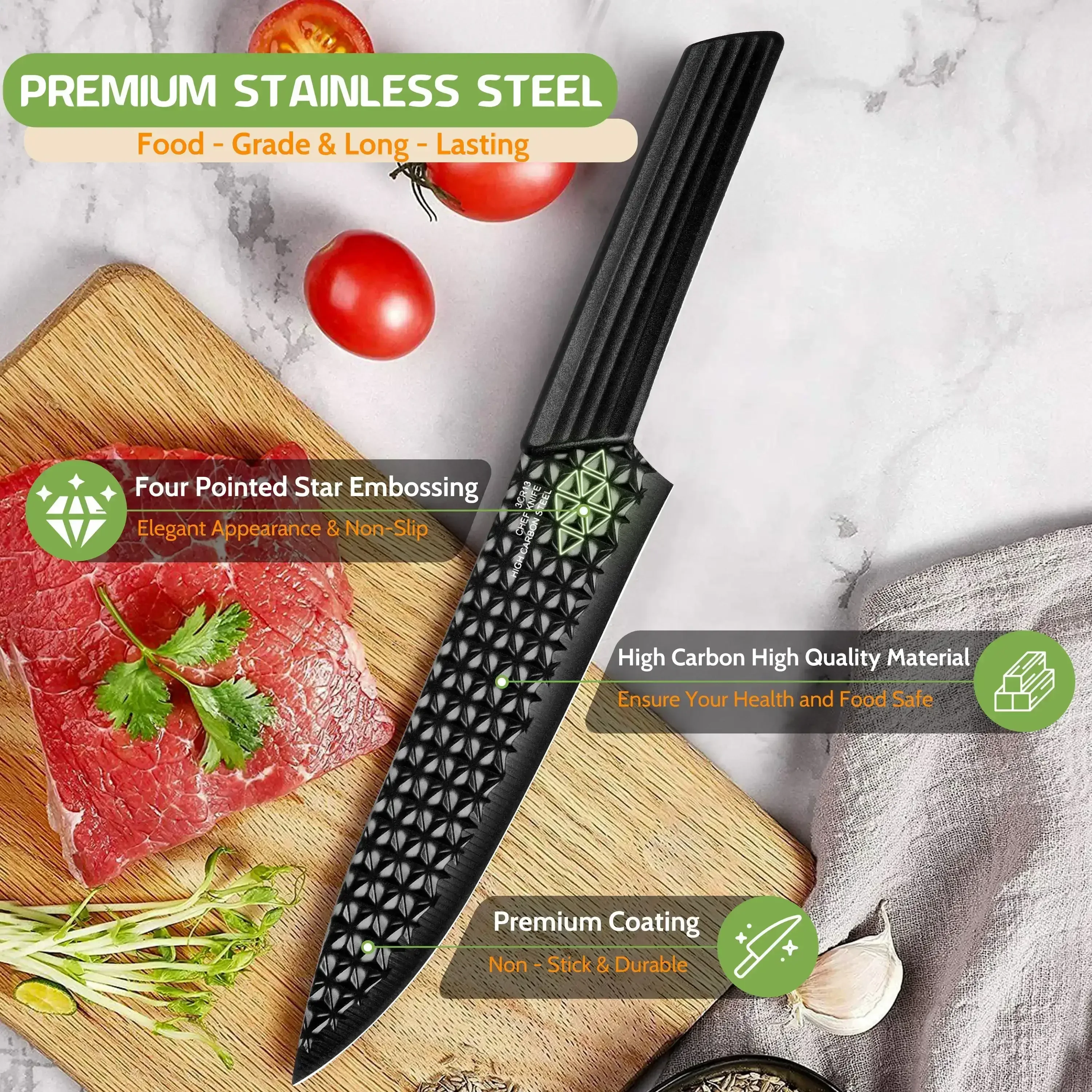 Joyfair Kitchen Knife Set, 7 Pcs Stainless Steel White Knives Block Set for Chef, Super Sharp Professional Knife Set with Universal Knife Block for Home Restaurant, Non-Stick & Anti-Rust - Image 9