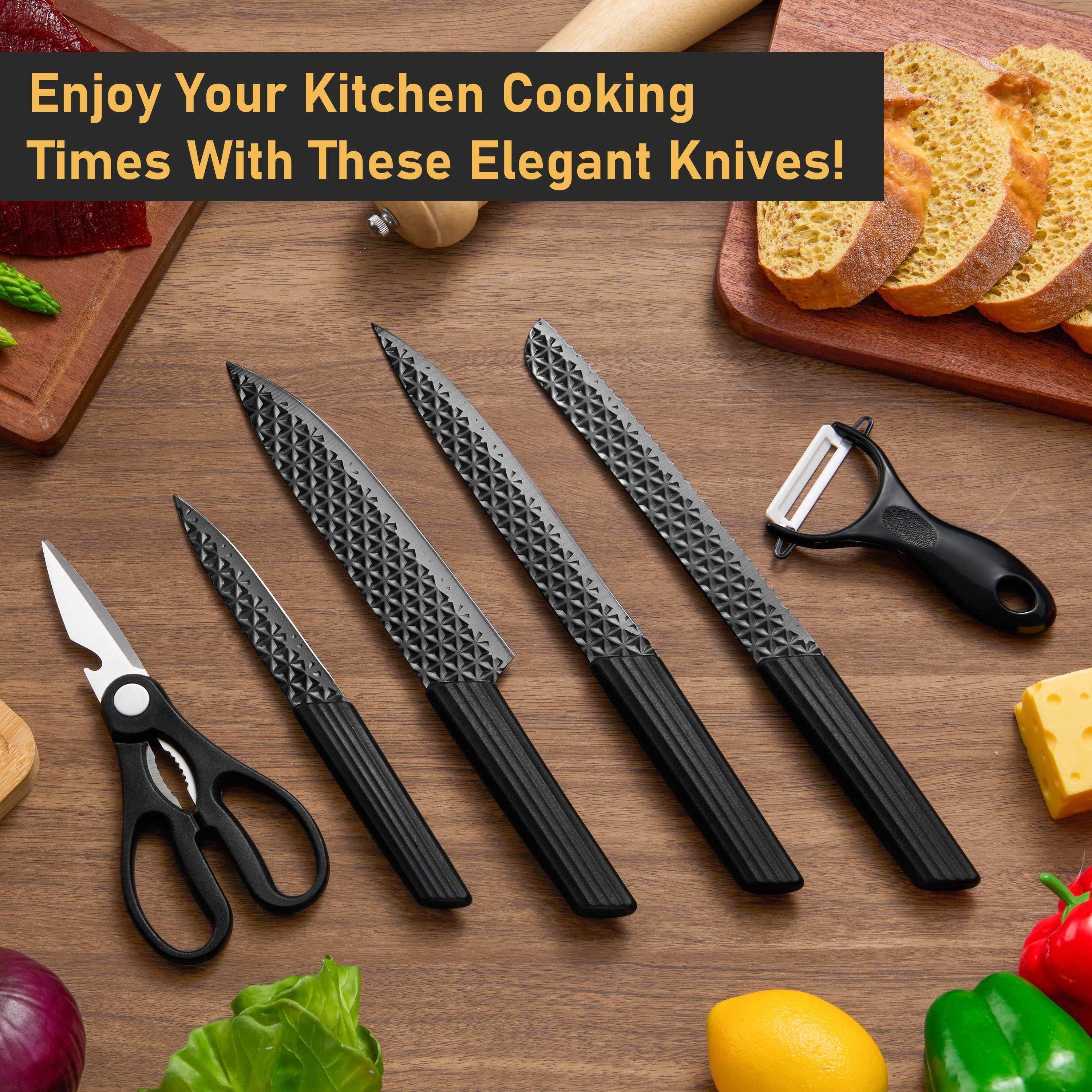 Vesteel Kitchen Knife Set of 7, Professional Stainless Steel Knives Set for Kitchen with Universal Knife Block - Khaki - Image 10