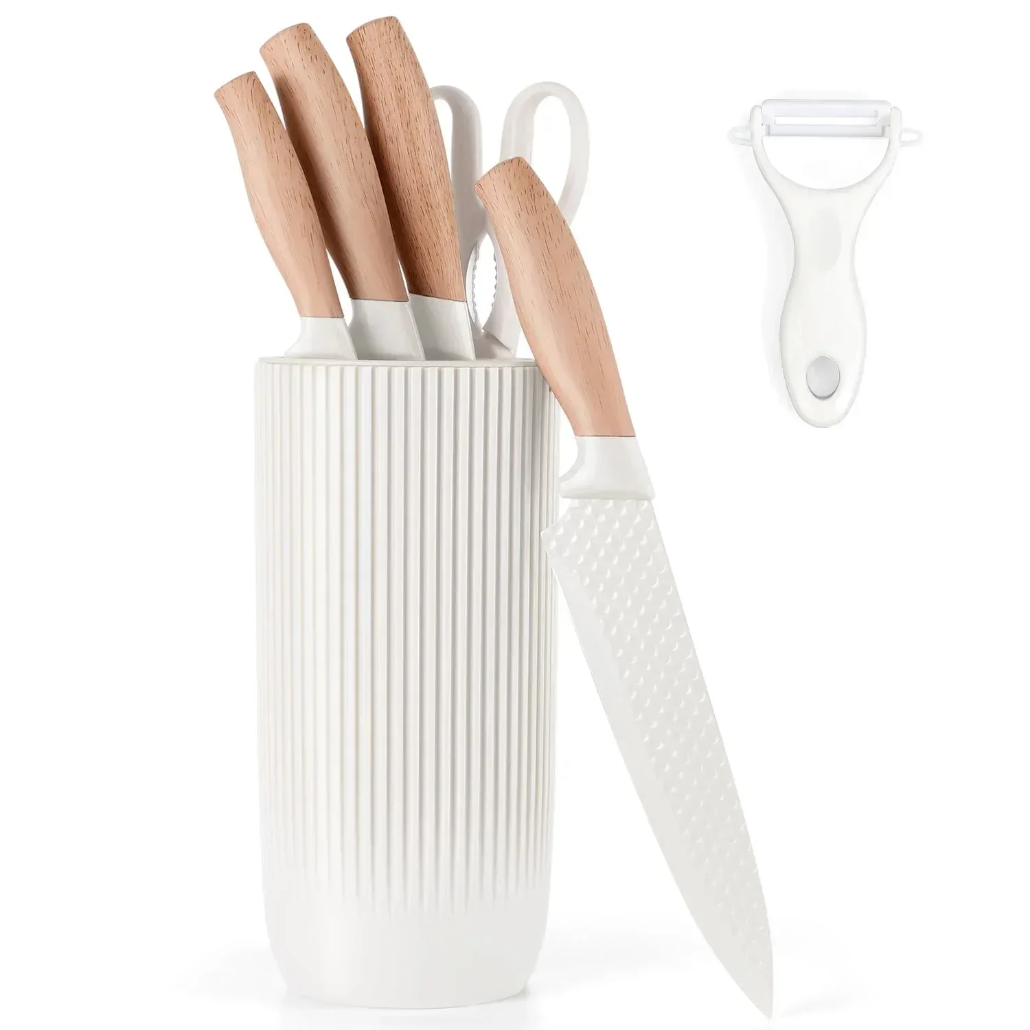 Vesteel Kitchen Knife Set of 7, Professional Stainless Steel Knives Set for Kitchen with Universal Knife Block - Khaki - Image 29