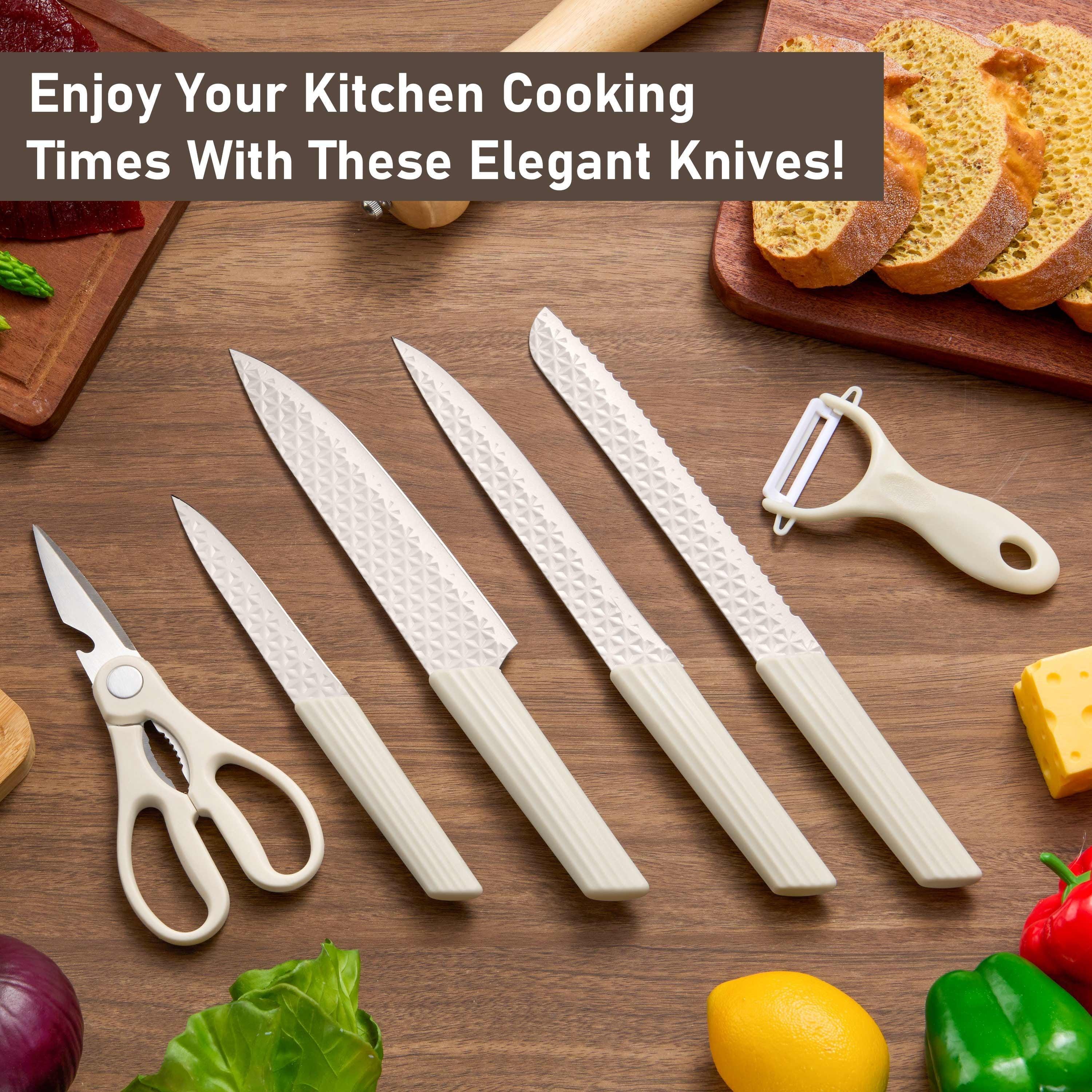 Vesteel Kitchen Knife Set of 7, Professional Stainless Steel Knives Set for Kitchen with Universal Knife Block - Khaki - Image 39