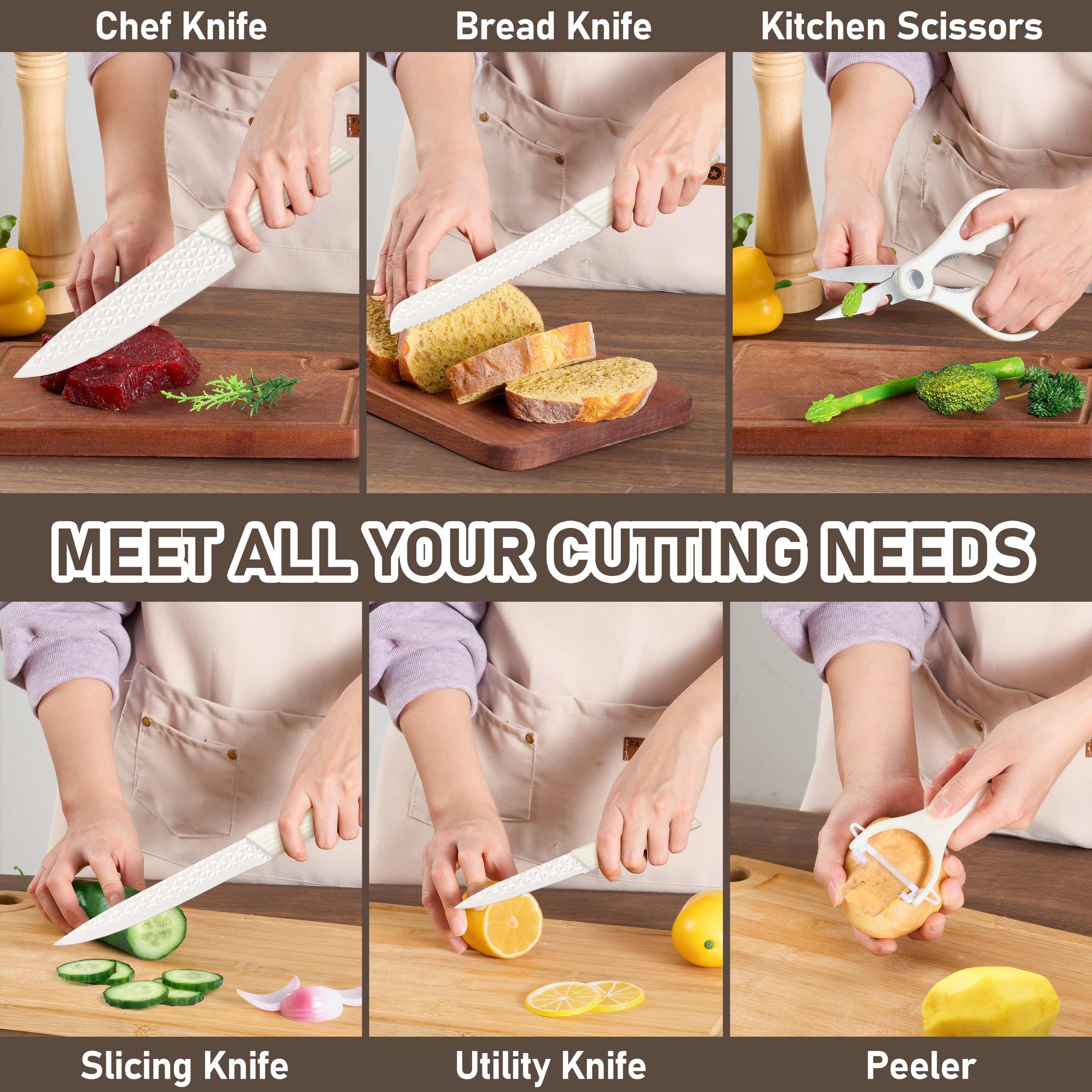 Vesteel Kitchen Knife Set of 7, Professional Stainless Steel Knives Set for Kitchen with Universal Knife Block - Khaki - Image 41