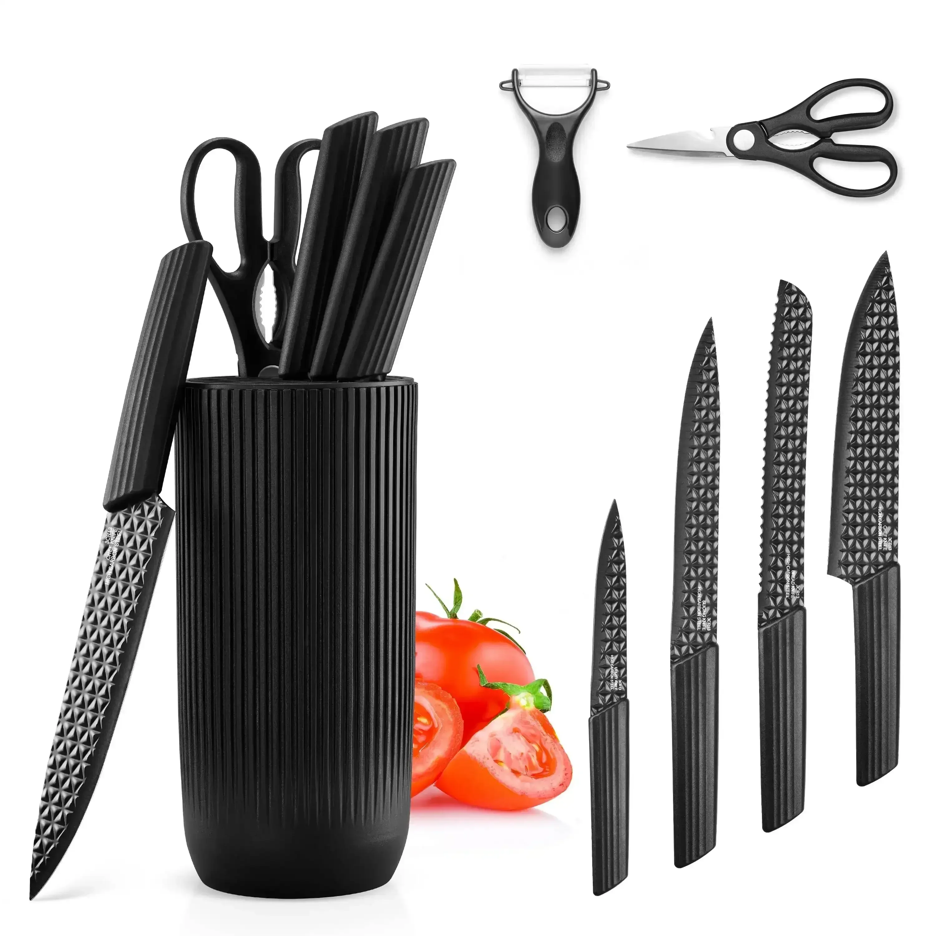 Vesteel Kitchen Knife Set of 7, Professional Stainless Steel Knives Set for Kitchen with Universal Knife Block - Khaki - Image 8