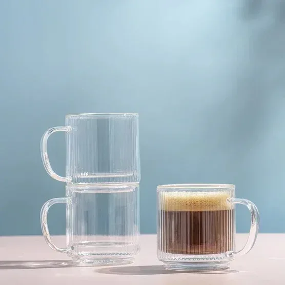 JoyJolt Haven 13.5 oz Fluted Stackable Double Wall Glass Mugs, Set of 6 - Image 6