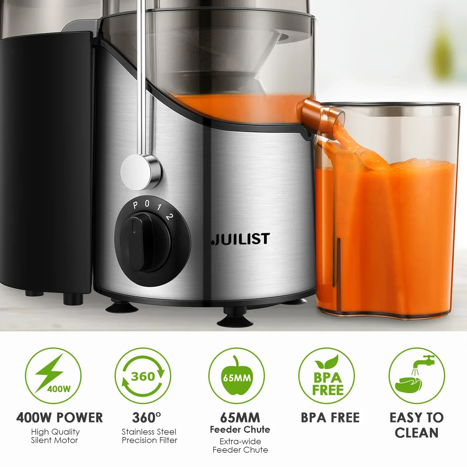 Juicer Extractor Easy Clean, 3 Speeds Control, Stainless Steel BPA Free - Image 2