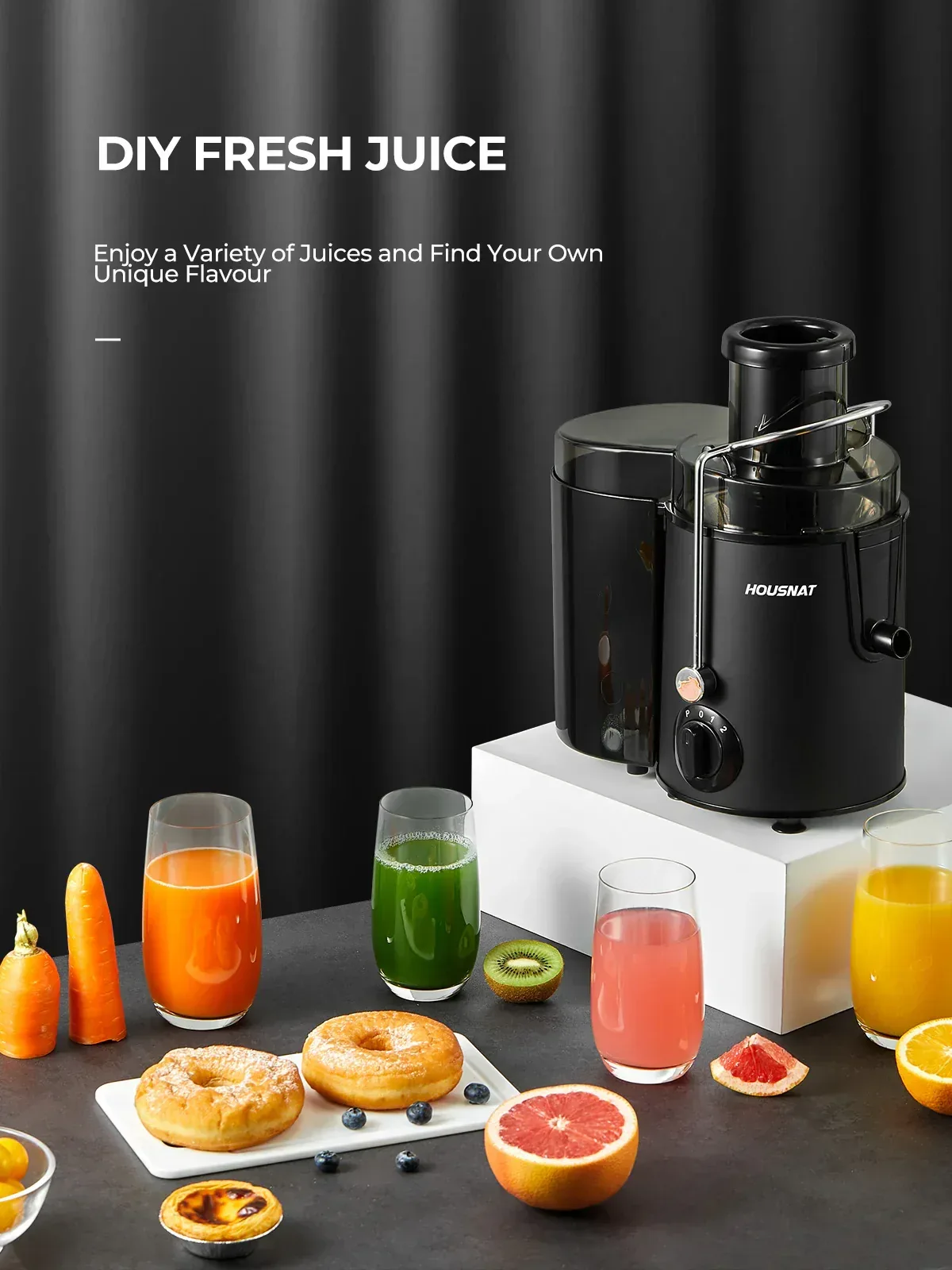 Juicer Machine with Wide Mouth 3" Feed Chute for Fruits and Vegetables, Black - Image 2