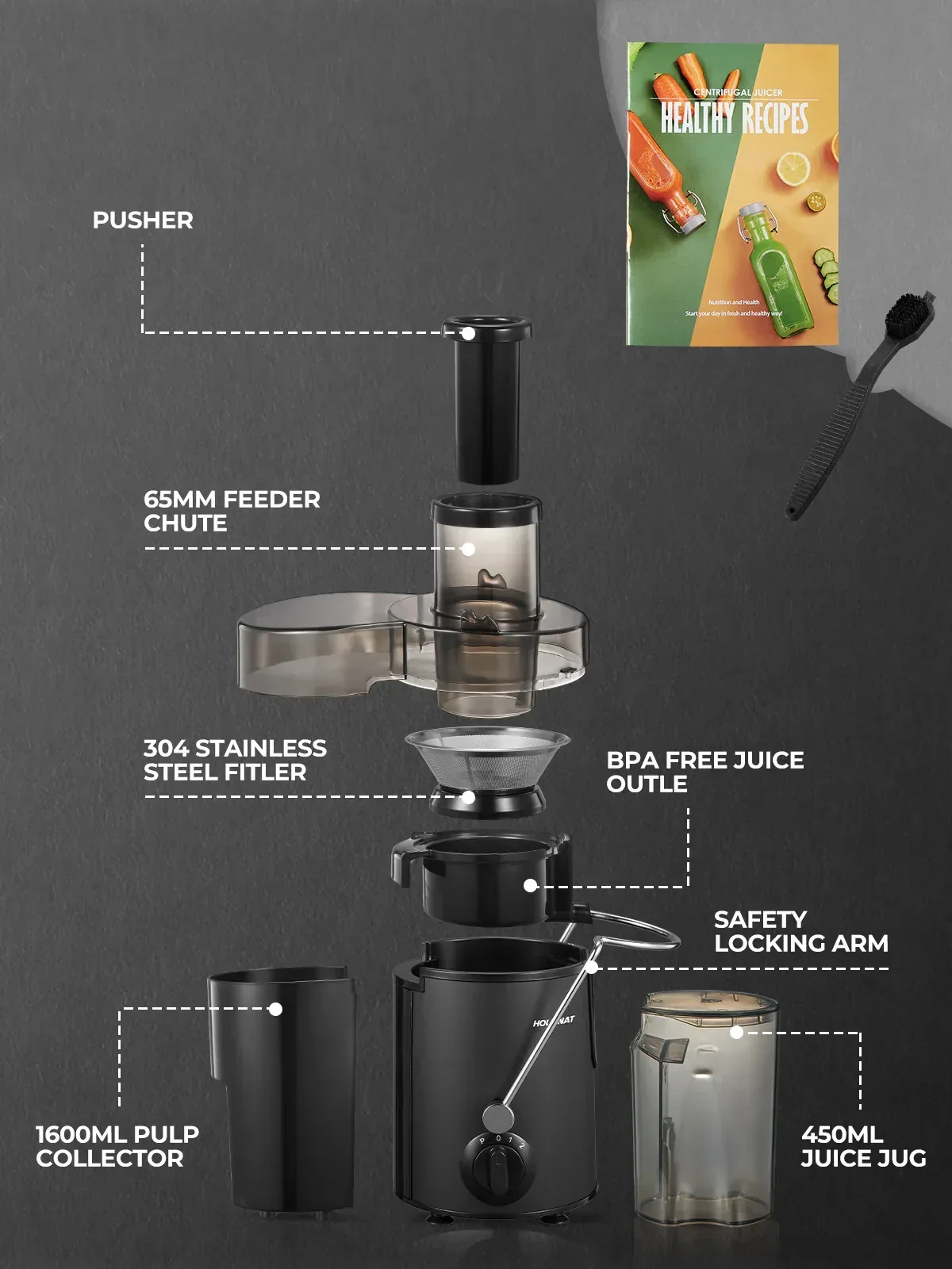 Juicer Machine with Wide Mouth 3" Feed Chute for Fruits and Vegetables, Black - Image 9