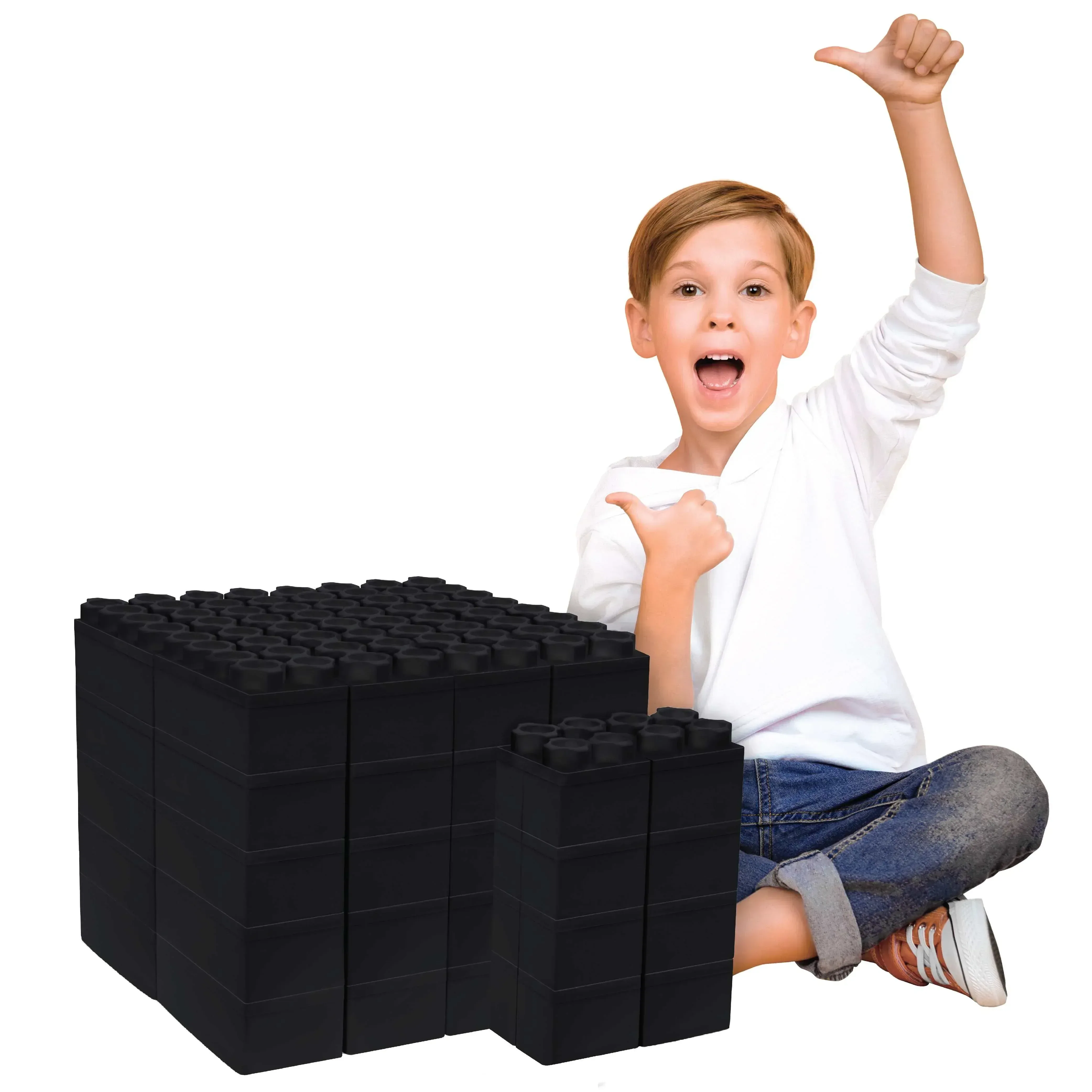 Jumbo Building Blocks - Black 48 pc Set for Kids Ages 3-8 for Indoor & Outdoor Play