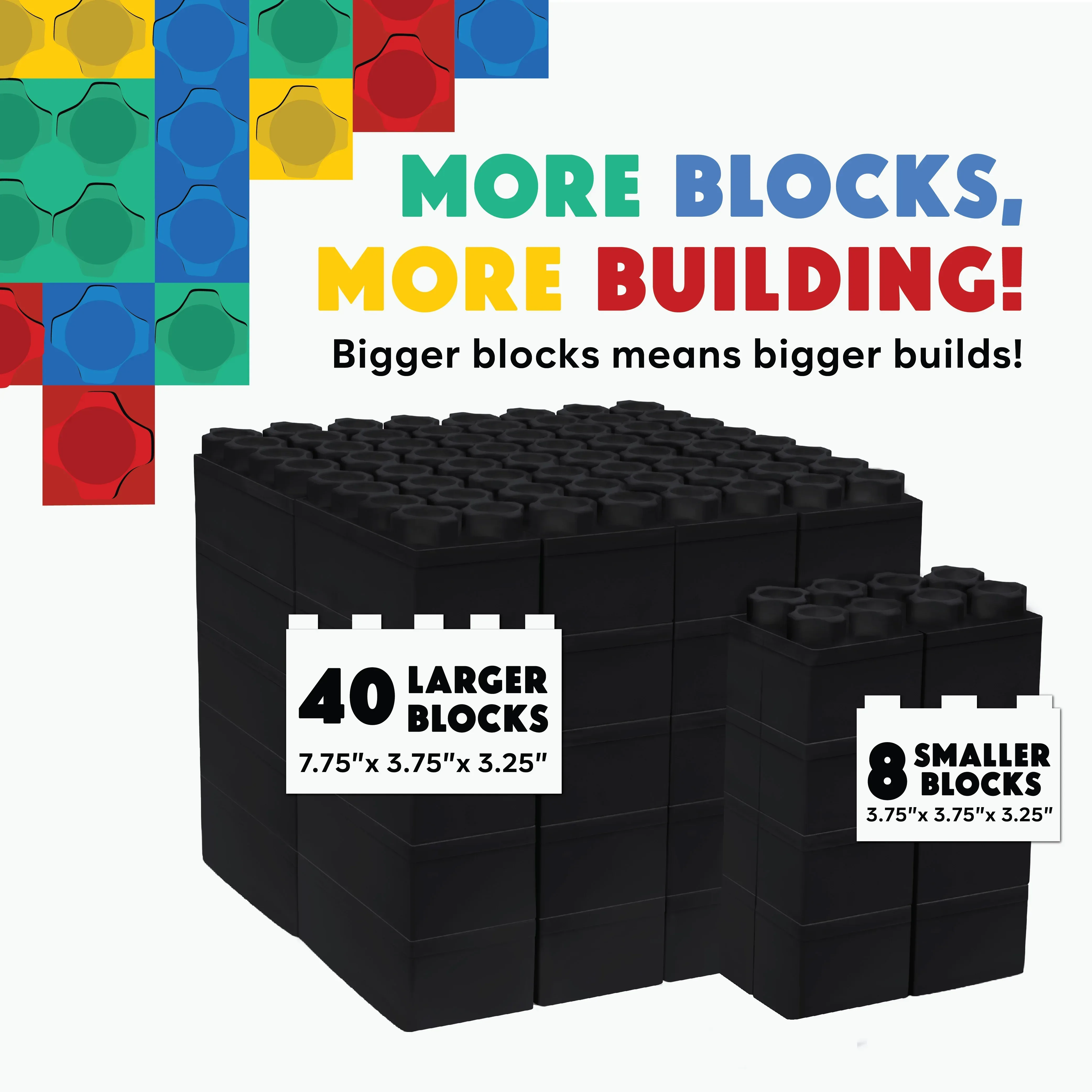 Jumbo Building Blocks - Black 48 pc Set for Kids Ages 3-8 for Indoor & Outdoor Play - Image 5