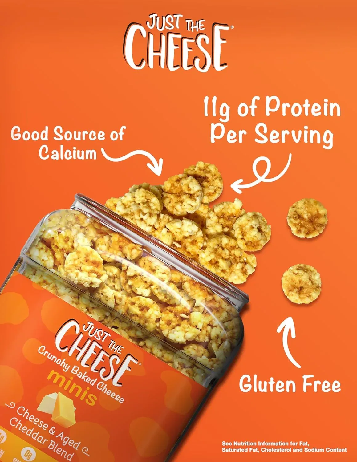 Just the Cheese Minis – Cheese & Aged Cheddar Blend Crisps, 12 oz Jar, Delicious Low-Carb Lifestyle Protein Chips, High-Protein, Gluten-Free Crisps, Keto-Friendly, Zero Sugar, Perfect Snack for Adults - Image 4