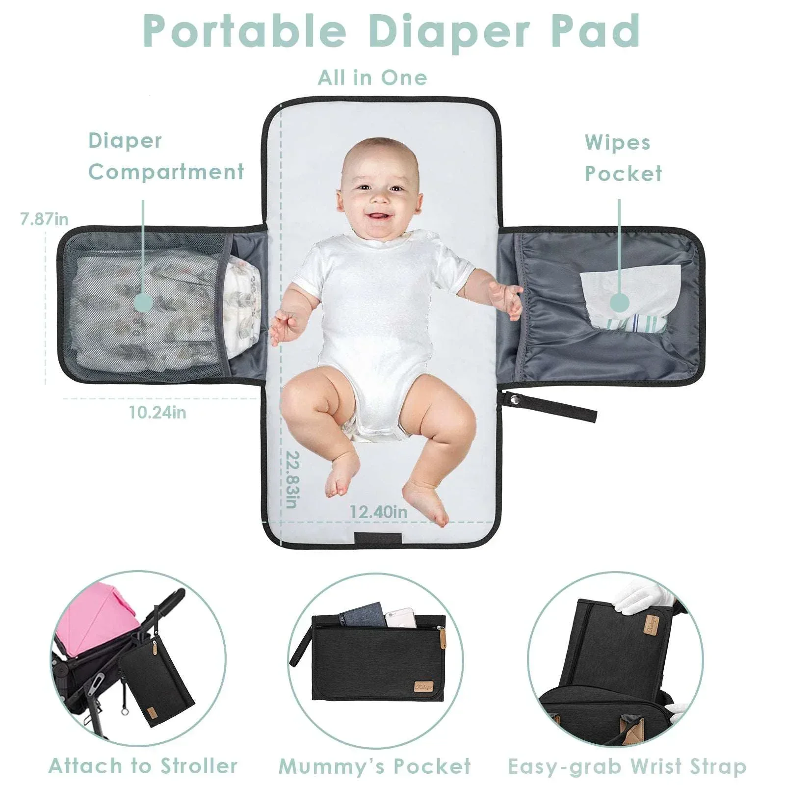 Kabaqoo Large Baby Diaper Backpack, Multifunction Waterproof Mom Bag with Changing Pad, black - Image 4