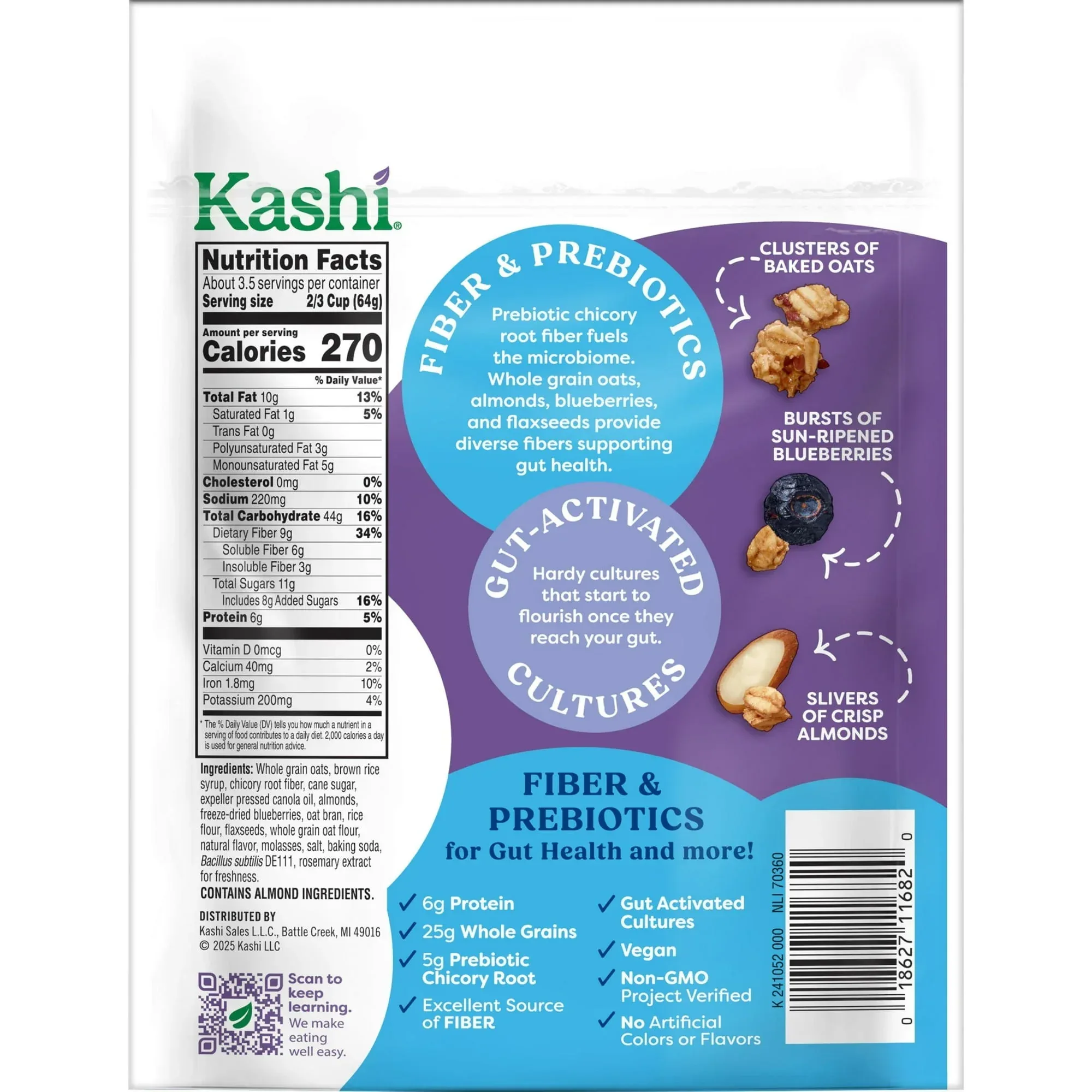 Kashi Gut Health Blueberry Almond Granola, Prebiotics and High Fiber, Whole Grain, 8 oz - Image 2