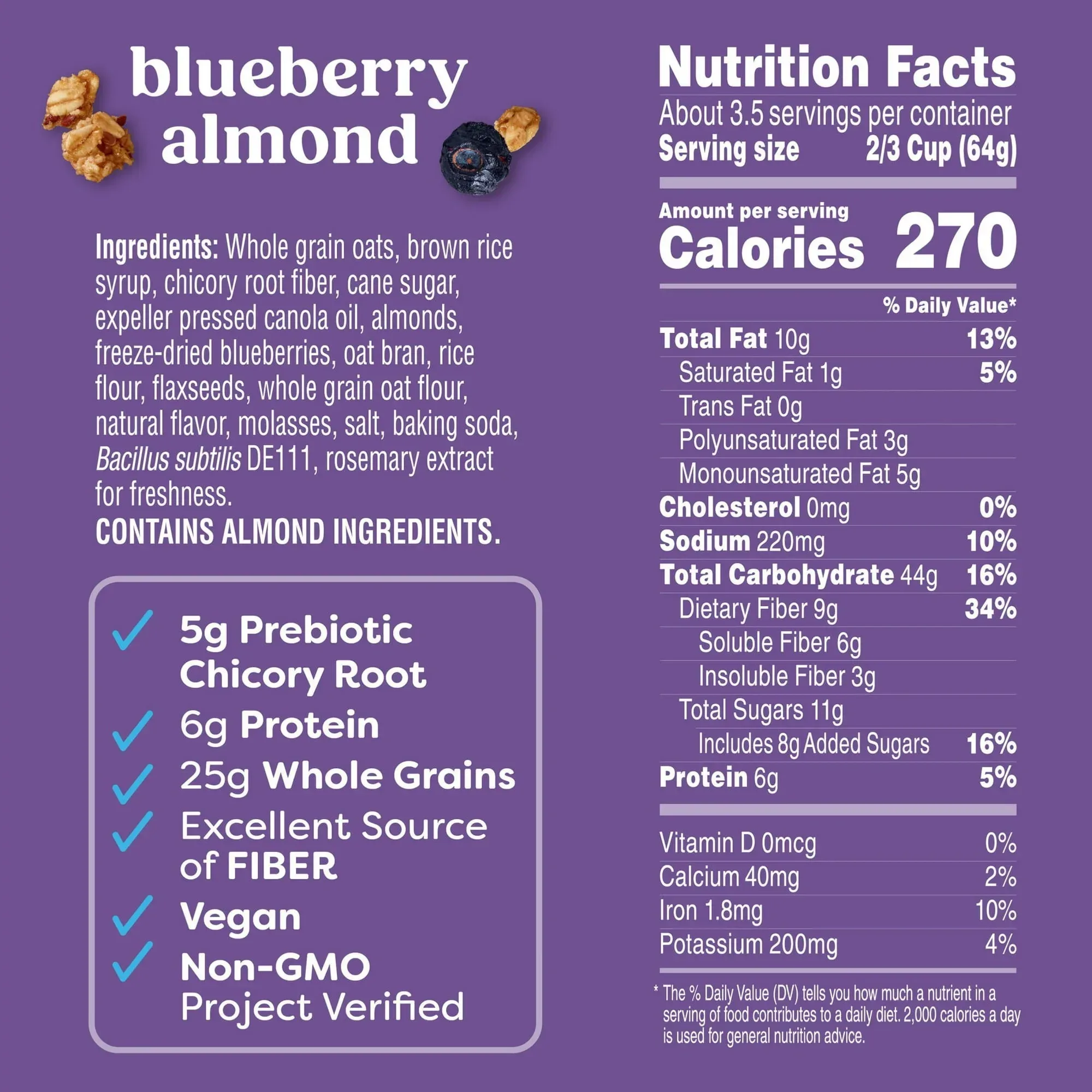 Kashi Gut Health Blueberry Almond Granola, Prebiotics and High Fiber, Whole Grain, 8 oz - Image 7
