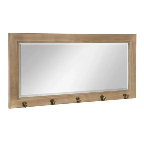 Kate and Laurel Pub Mirror with 5 Metal Hooks, Rustic Gray