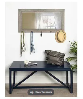 Kate and Laurel Pub Mirror with 5 Metal Hooks, Rustic Gray - Image 2
