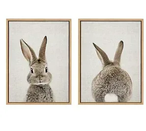 Kate and Laurel Sylvie Bunny Portrait And Bunny Tail Framed Canvas Wall Art By Amy Peterson, 18x24 Natural, Cute Baby Animal