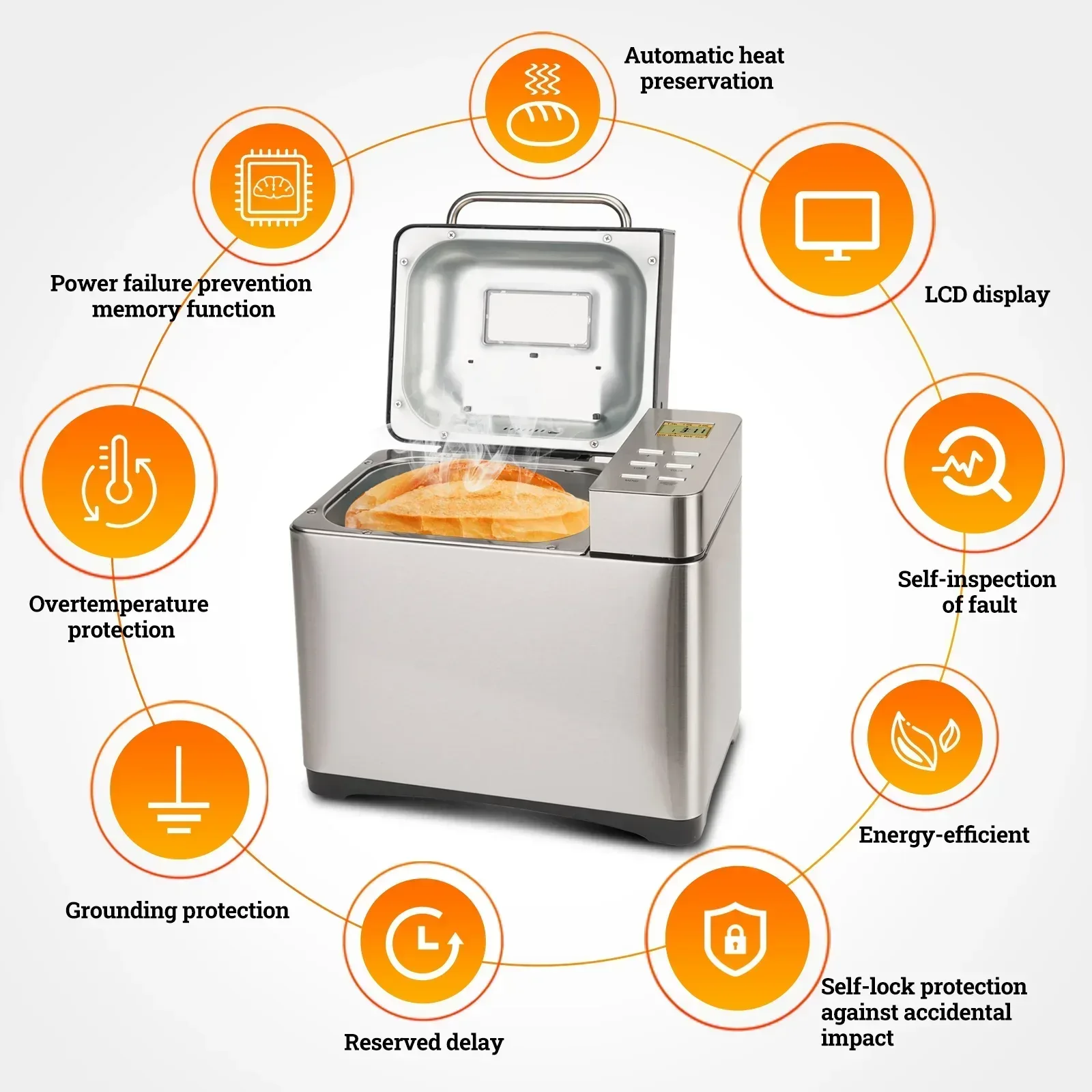 KBS 19-in-1 2LB Bread Maker Machine Fully Automatic LCD Display,Stainless Steel Model# 013 - Image 7