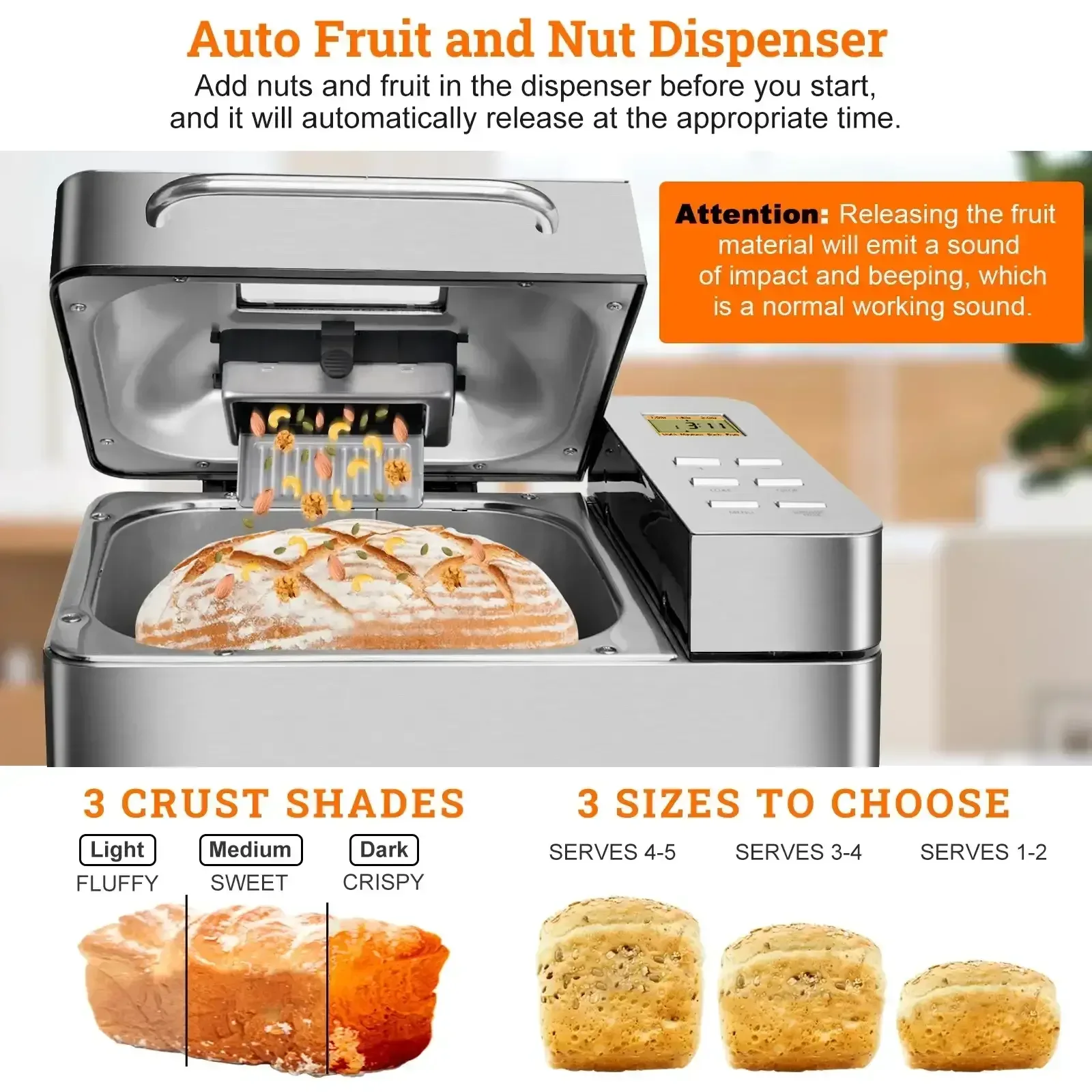 KBS 19-in-1 2LB Bread Maker Machine Fully Automatic LCD Display,Stainless Steel Model# 013 - Image 8
