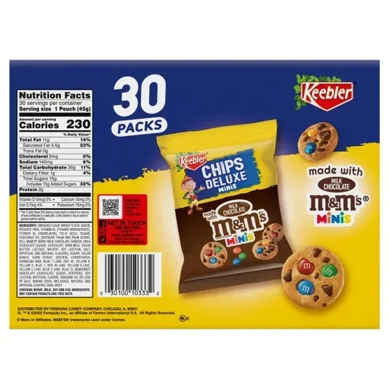 Keebler Bite Size Cookies made with Milk Chocolate M&M's Minis, 1.6 oz, 30-count - Image 2