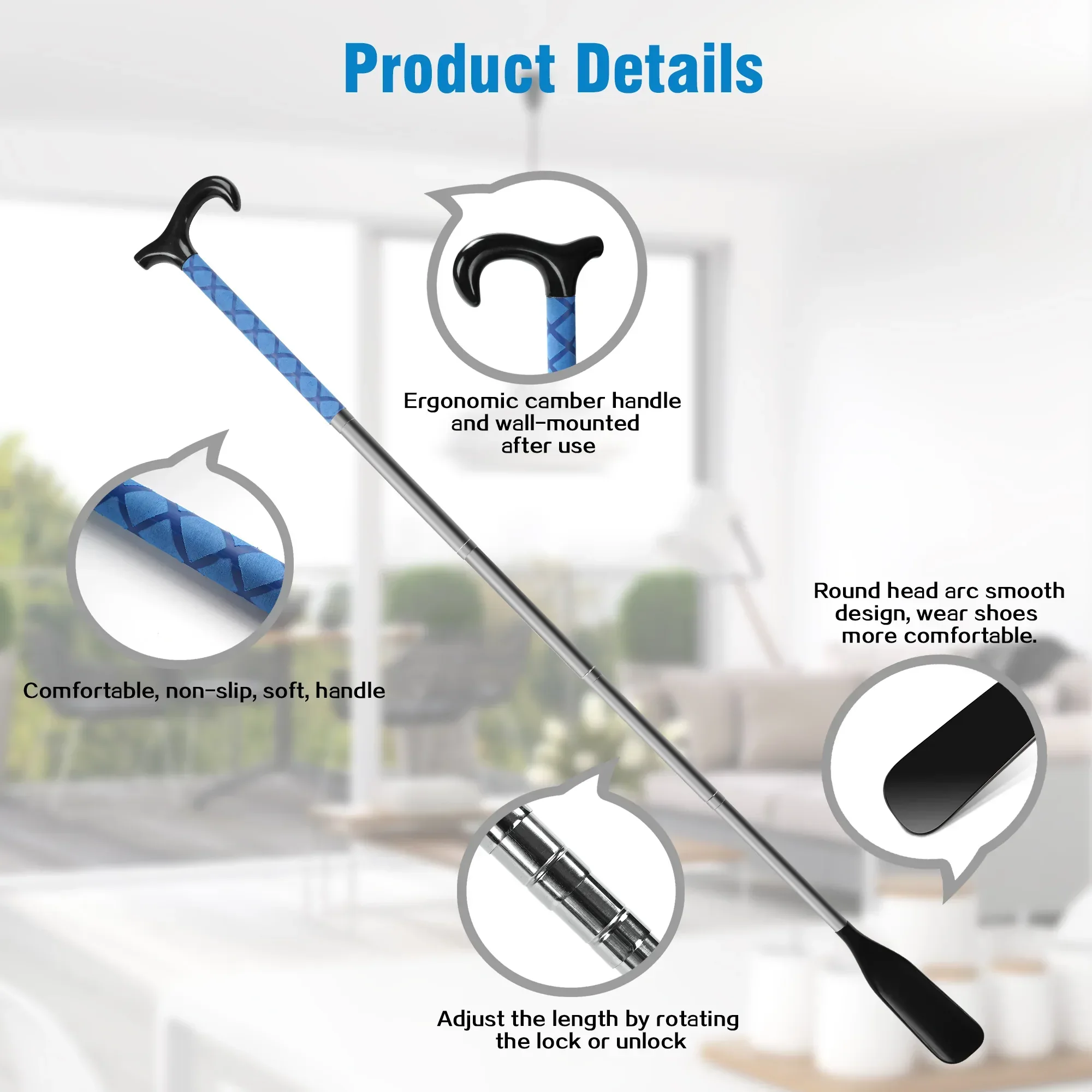 KEKOY Shoe Horn with Long Handle, 14" to 34" Adjustable and Retractable Expander Shoe Stick, Portable Stainless Steel Long Shoehorn for Seniors with Travel Bag - Image 4
