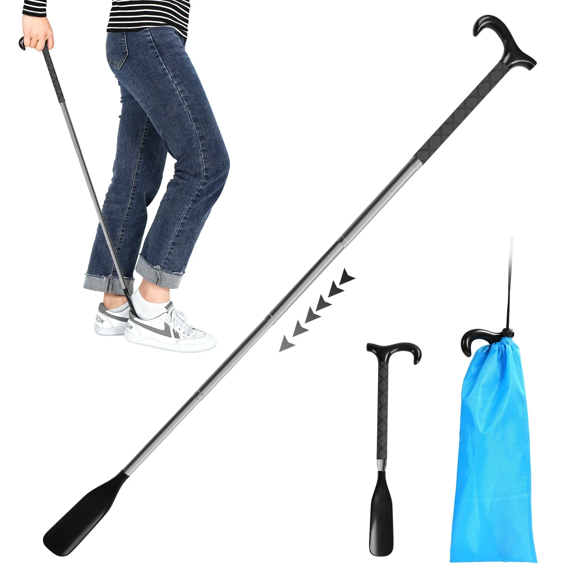 KEKOY Shoe Horn with Long Handle, 14" to 34" Adjustable and Retractable Expander Shoe Stick, Portable Stainless Steel Long Shoehorn for Seniors with Travel Bag - Image 7