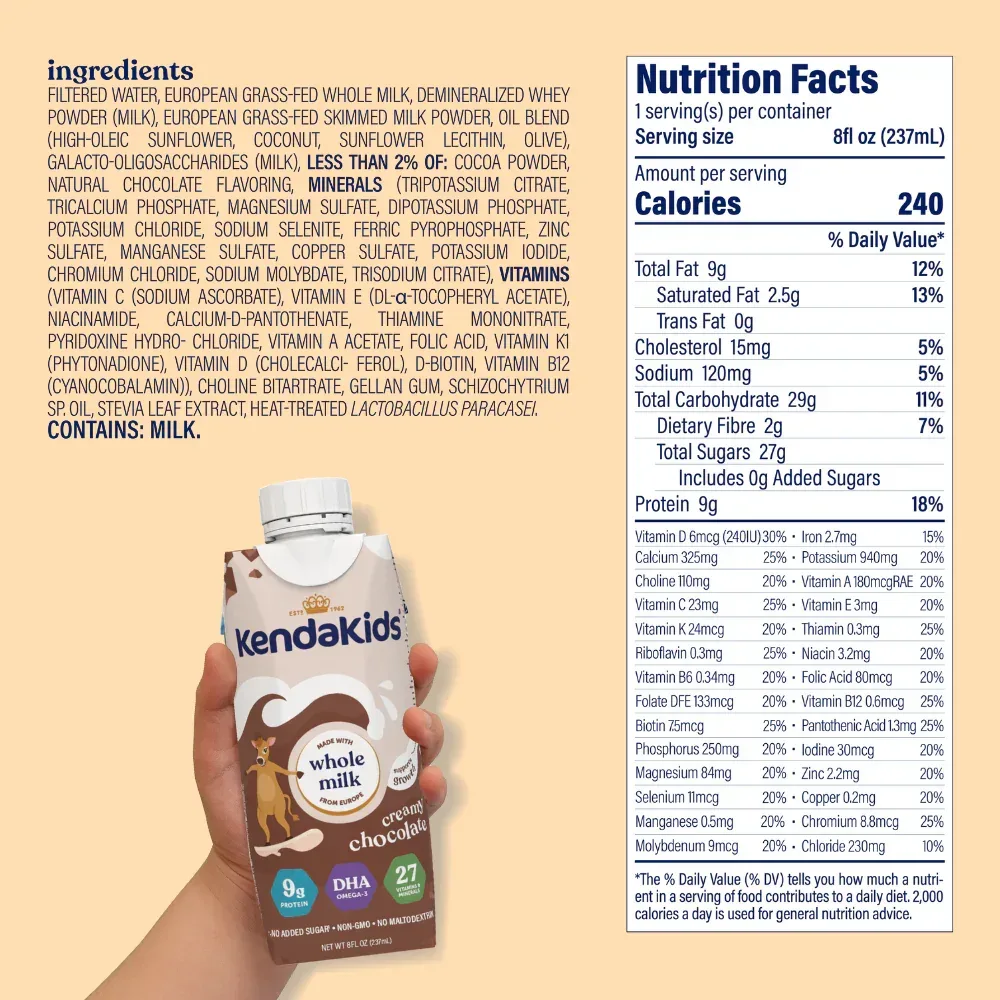 KendaKids Complete Nutrition Shake with Protein & DHA, Creamy Chocolate, 8 fl oz, (6 Pack) - Image 10
