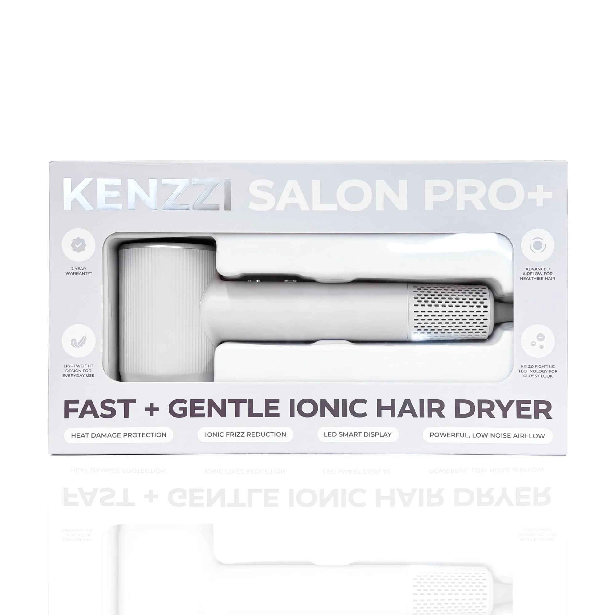 KENZZI Salon Pro+ Ionic Hair Dryer, 1300W High-Speed 110,000 RPM Brushless Motor with LED Display, White - Image 2