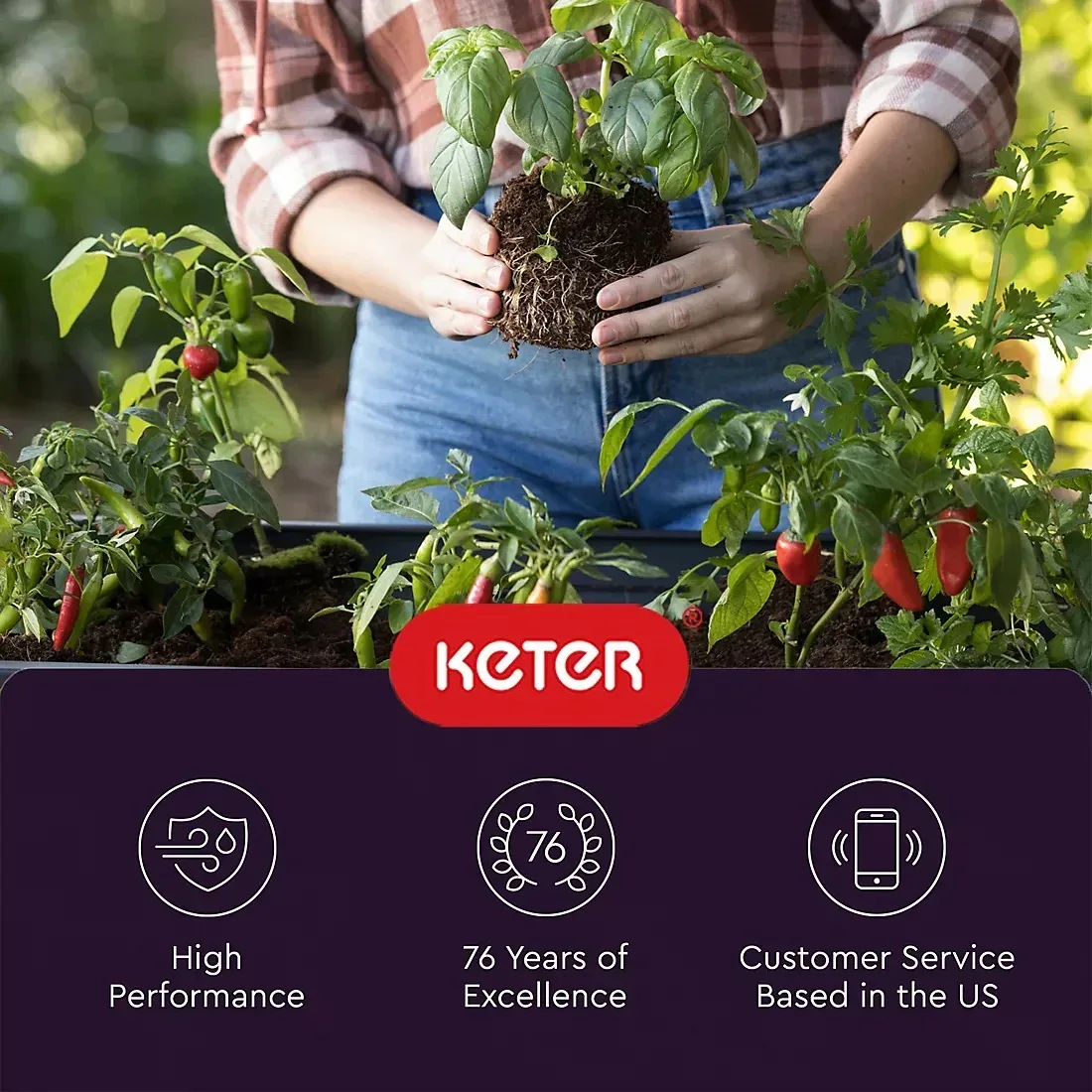 Keter Alfresco Garden Bed Planter 44" x 18" x 33" Durable Wood-Look with Self-Watering and Drainage System, Black - Image 4