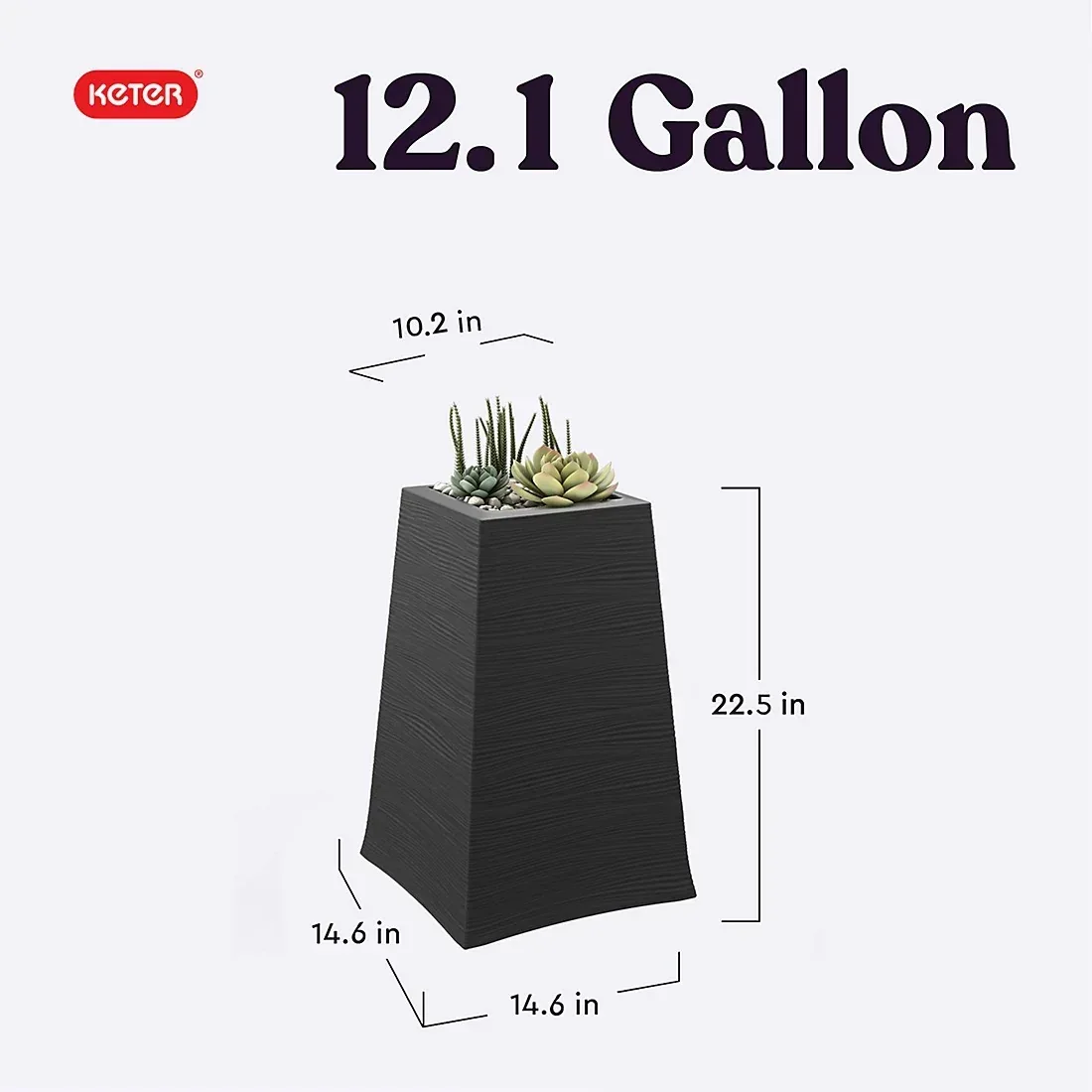 Keter Wave Planter Durable Resin Modern Large Flower Pot Tapered Planters for Outdoor and Indoor, Graphite - Image 4