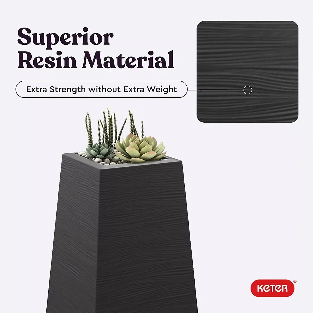 Keter Wave Planter Durable Resin Modern Large Flower Pot Tapered Planters for Outdoor and Indoor, Graphite - Image 5