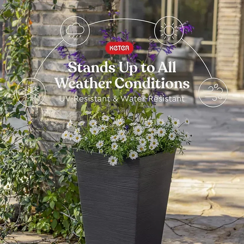Keter Wave Planter Durable Resin Modern Large Flower Pot Tapered Planters for Outdoor and Indoor, Graphite - Image 7