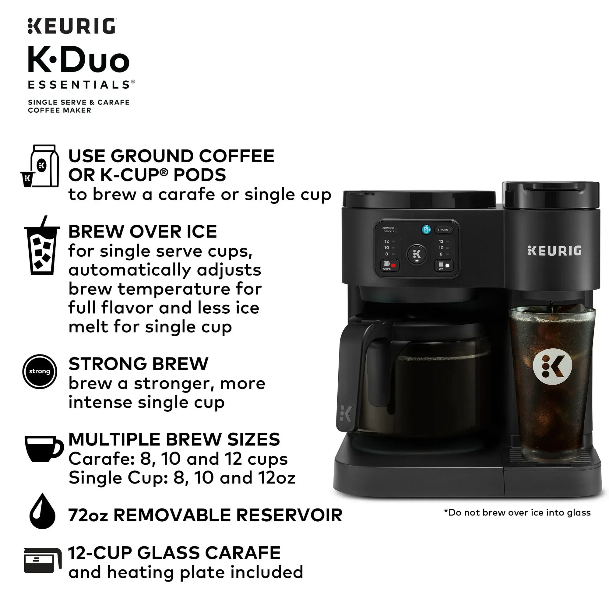 Keurig K-Duo Essentials, Hot & Iced Single-Serve K-Cup Pod Coffee Maker & Carafe, Black - Image 8