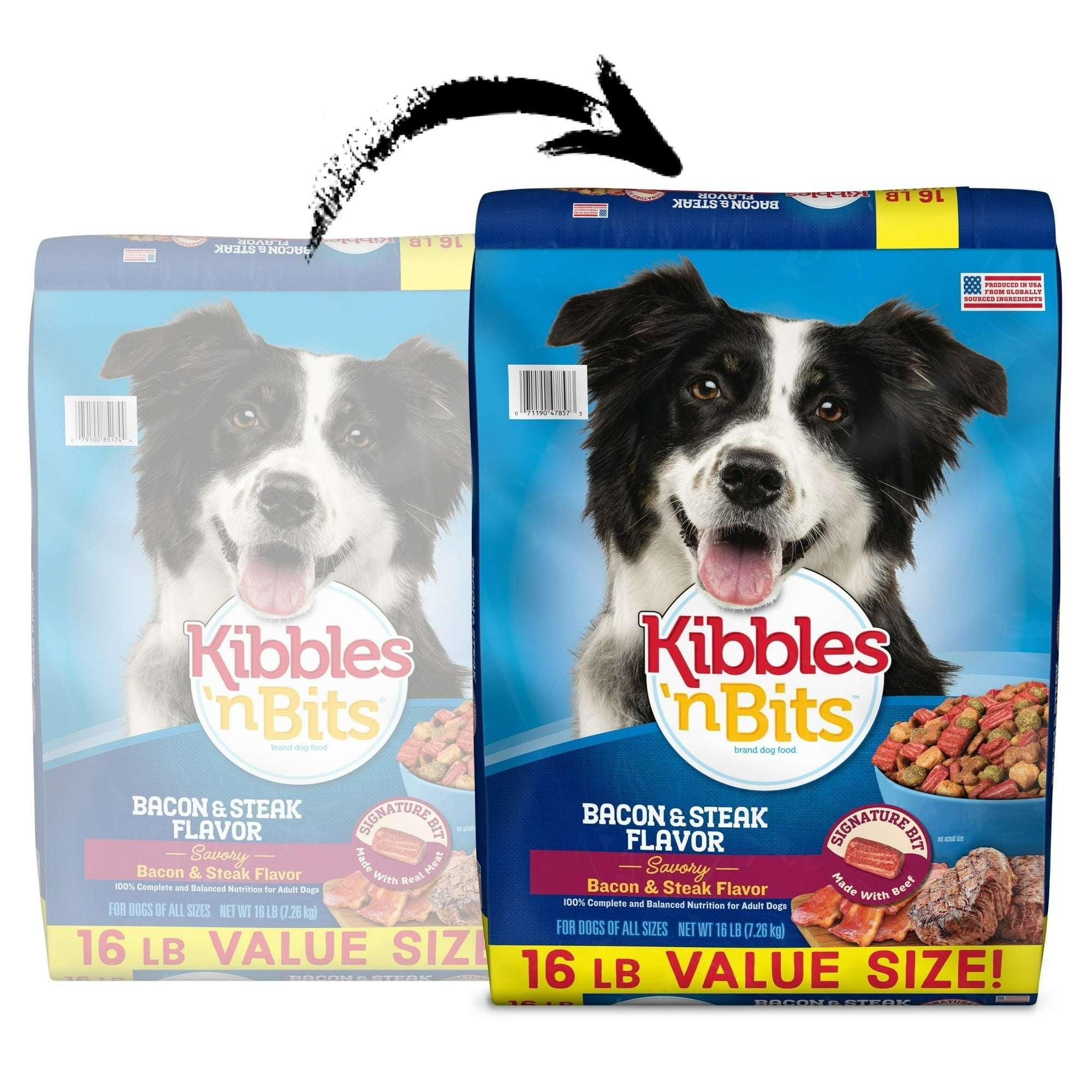 Kibbles 'n Bits Dry Dog Food for Adult Dogs, Savory Bacon & Steak Flavor, 16 lb. Bag - Image 2