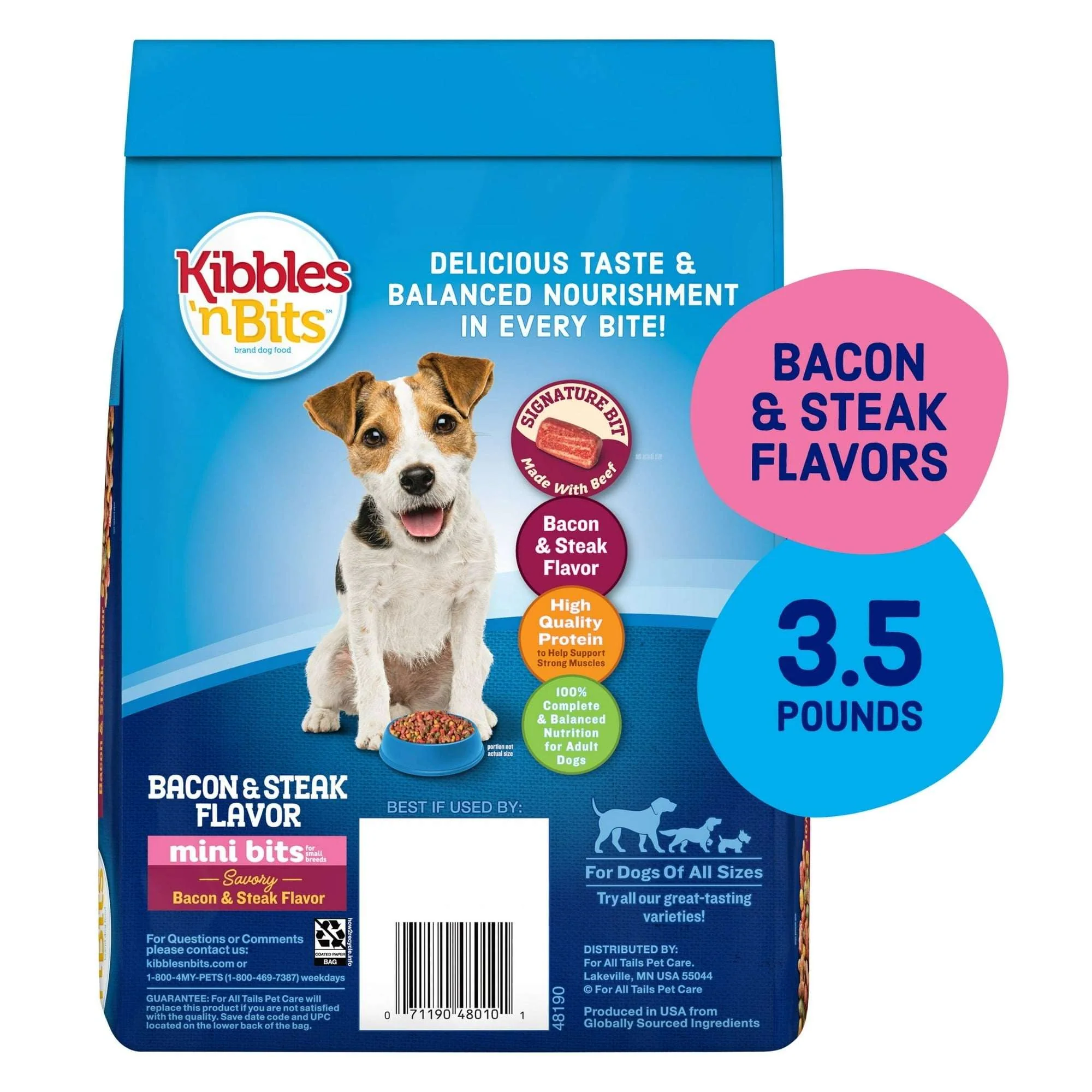 Kibbles 'n Bits Mini Bits Small Breed Dry Dog Food Savory Bacon & Steak Flavor, 3.5 lb.
