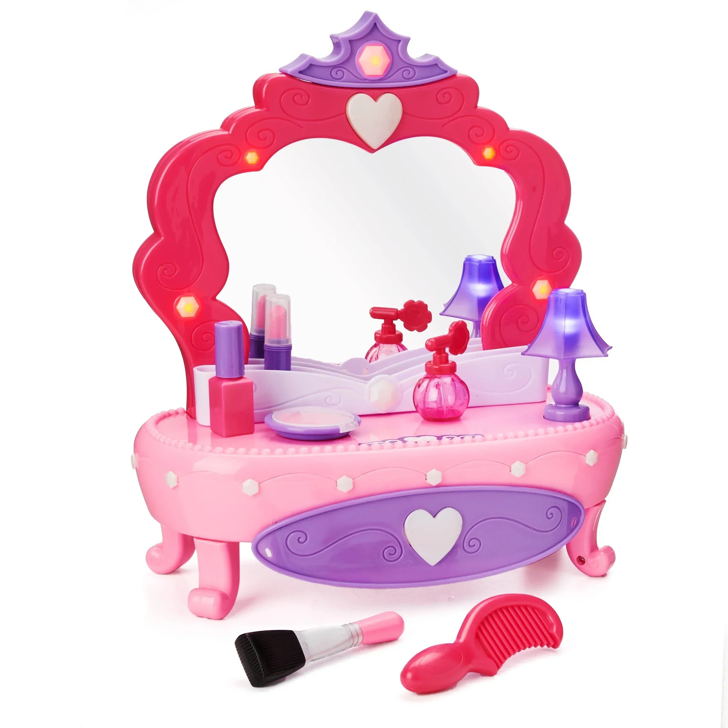 Kid Connection Light-Up Plastic Vanity Set with Storage Drawer, 7 Pieces, Baby and Toddler Toy - Image 3