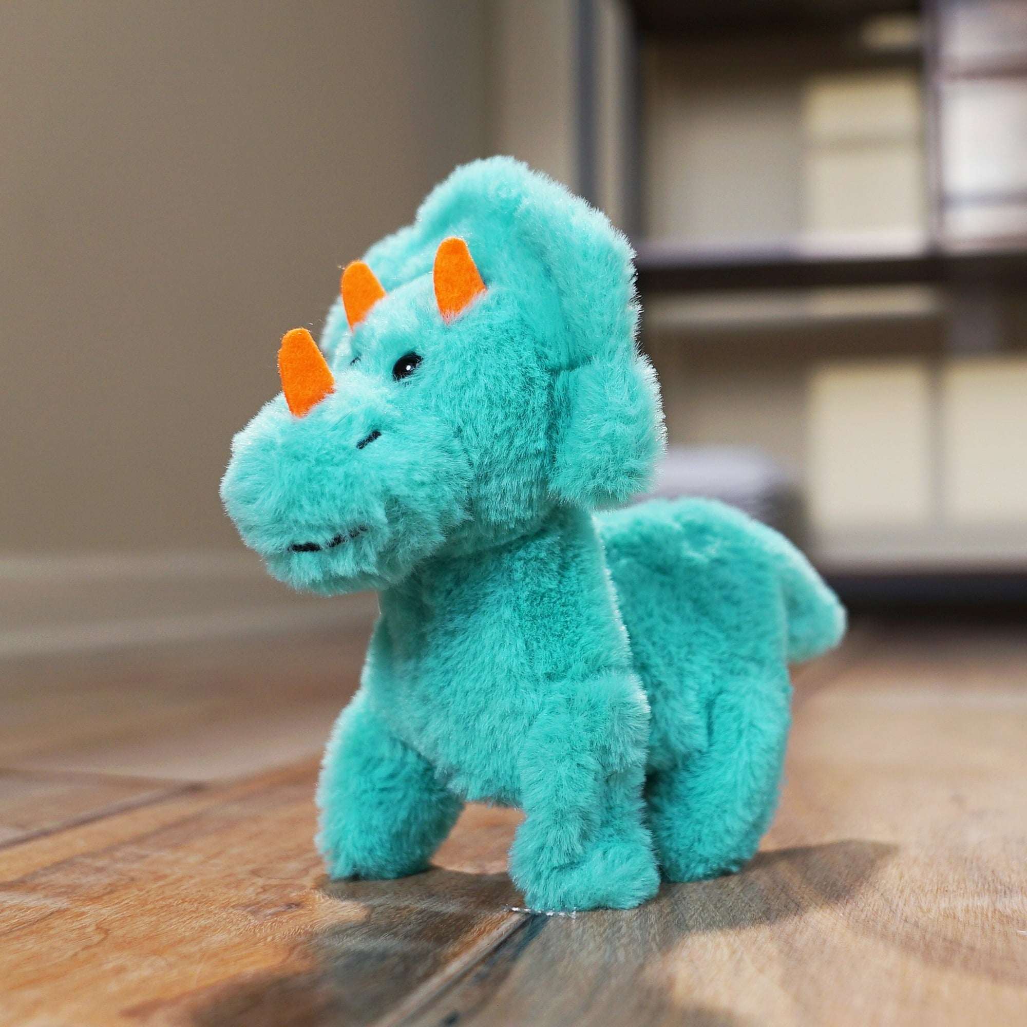 Kid Connection Miniature Electronic Walking Pet Teal Triceratops, 6in Height, Toddler Plush Toys - Image 2