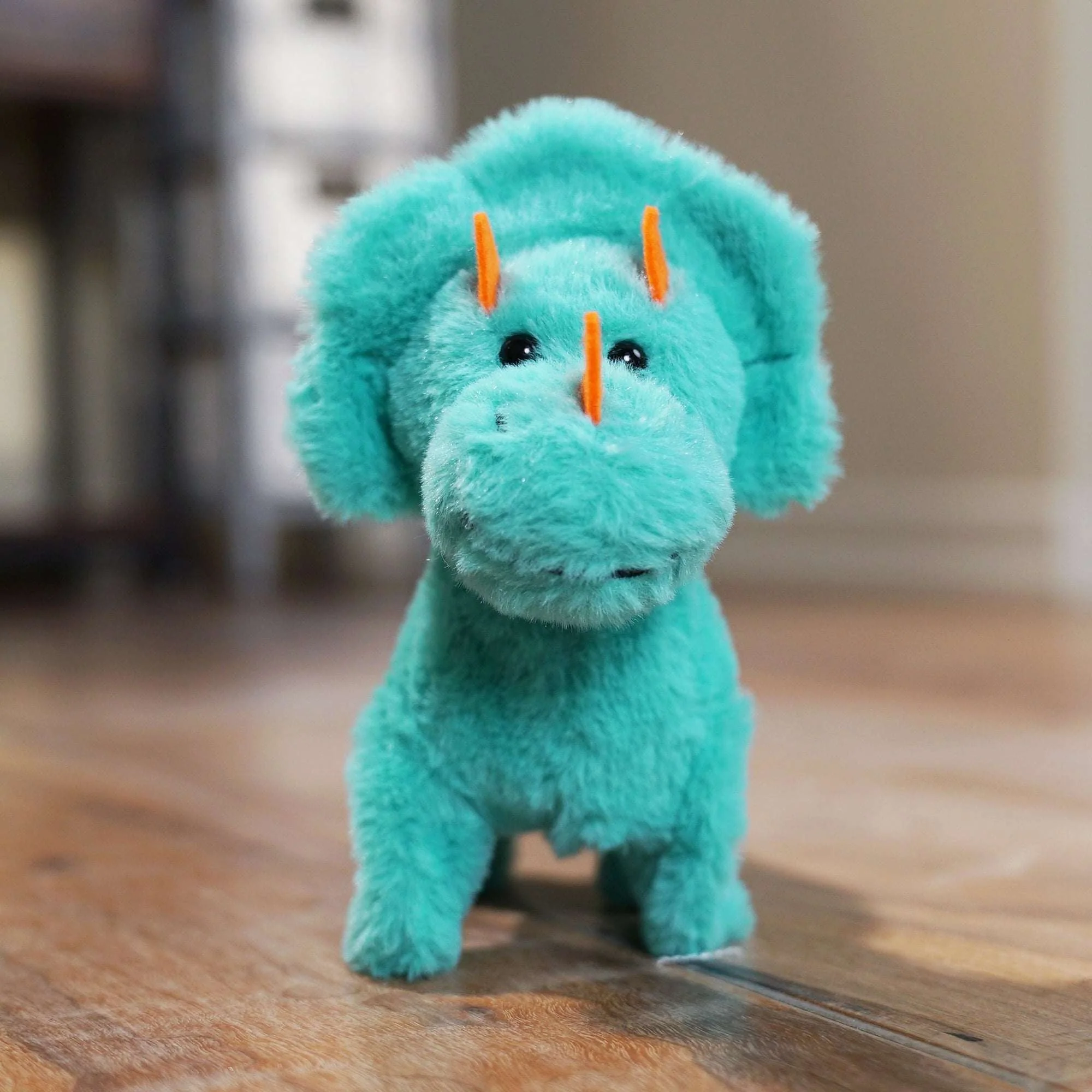Kid Connection Miniature Electronic Walking Pet Teal Triceratops, 6in Height, Toddler Plush Toys - Image 3